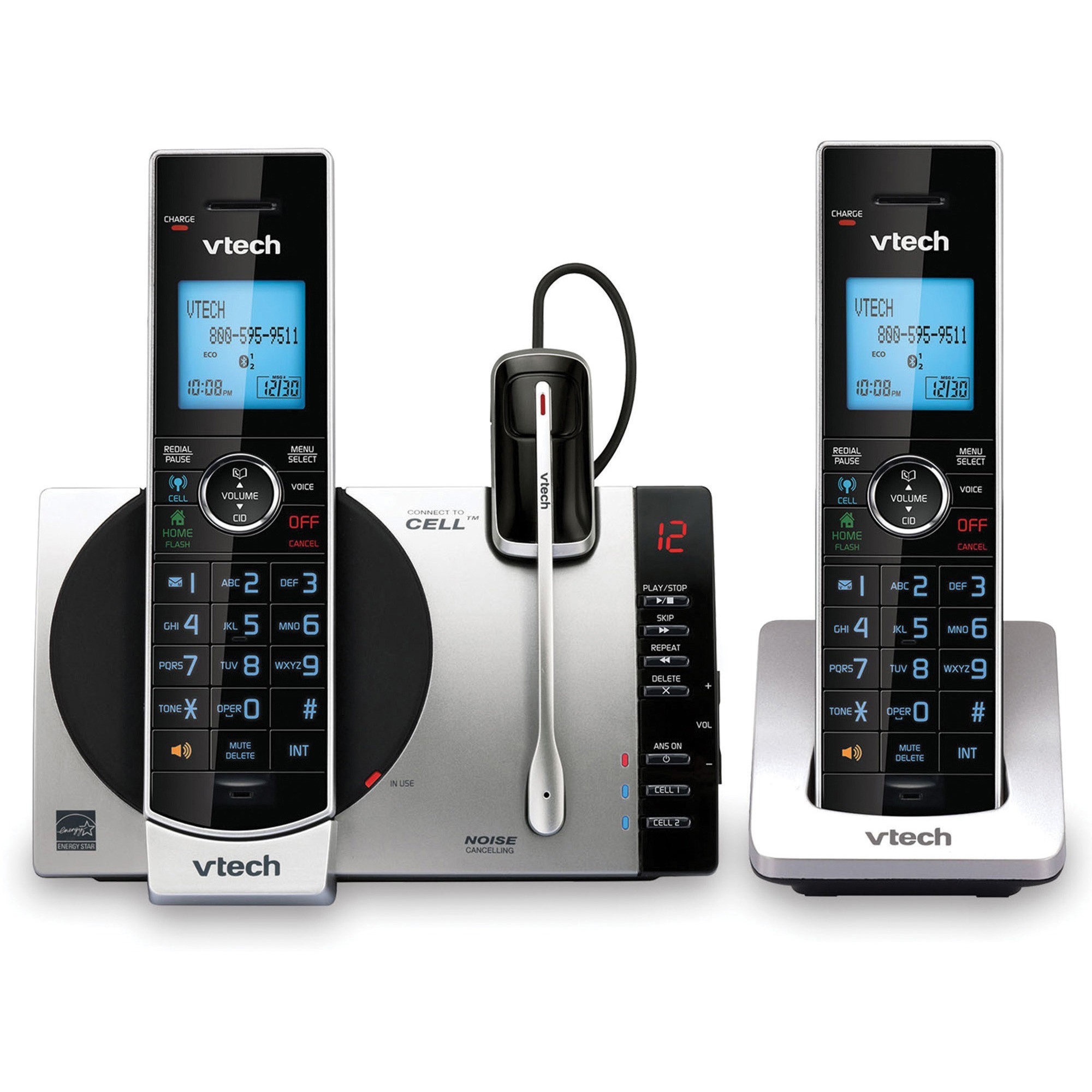 VTech Connect to Cell DS67713 DECT 6.0 Cordless Phone Black, Silver