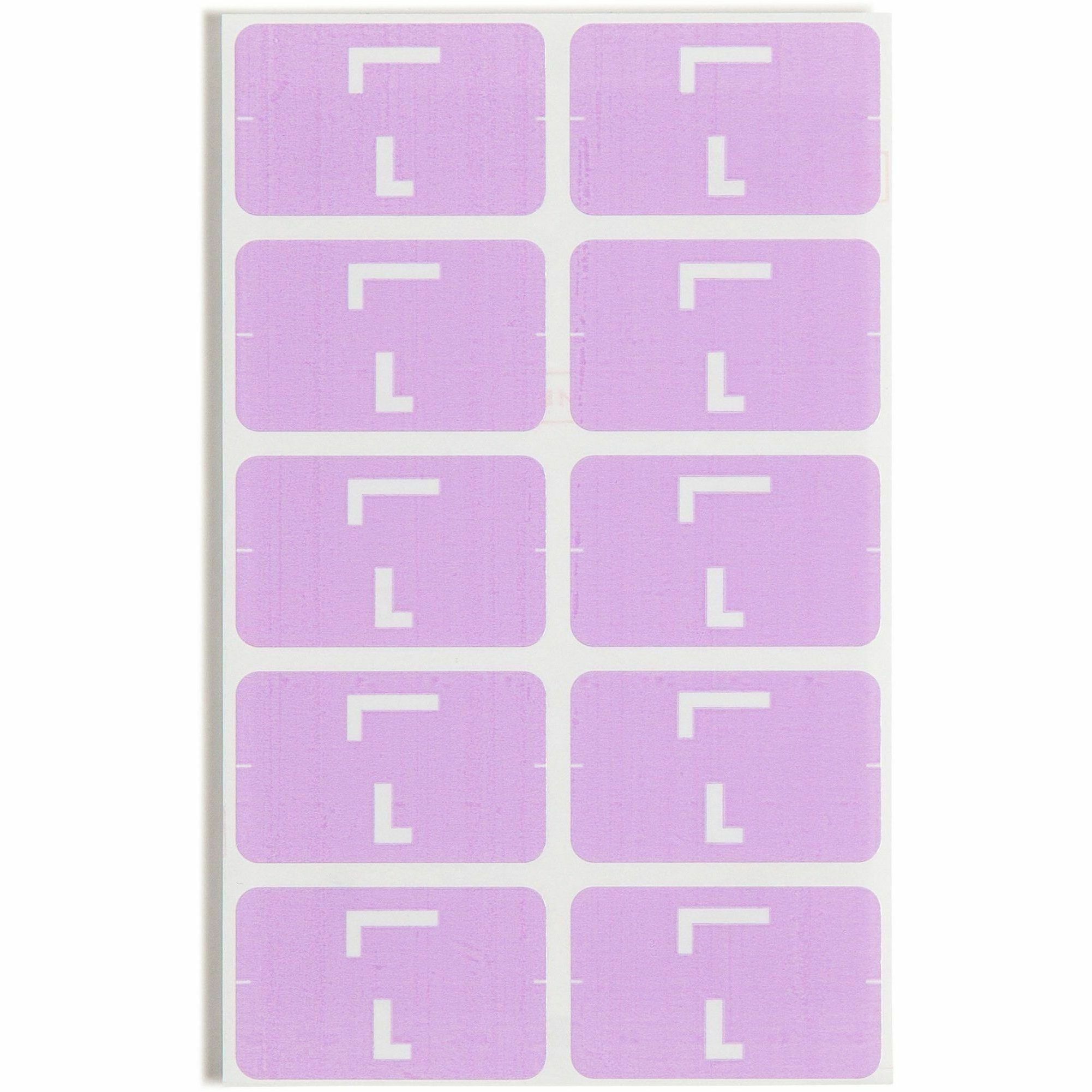 Smead AlphaZ ACCS Color-Coded Labels - L - x 1" Width x 1 5/8" Length - Lavender - Laminated - 10 / Sheet - 100 / Pack