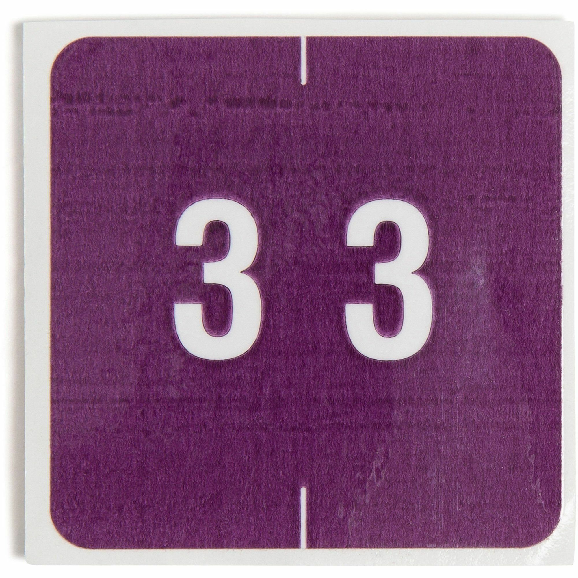 Smead DCC Color-Coded Numeric Labels - 3 - x 1 1/2" Width x 1 1/2" Length - Purple - Laminated - 250 / Roll
