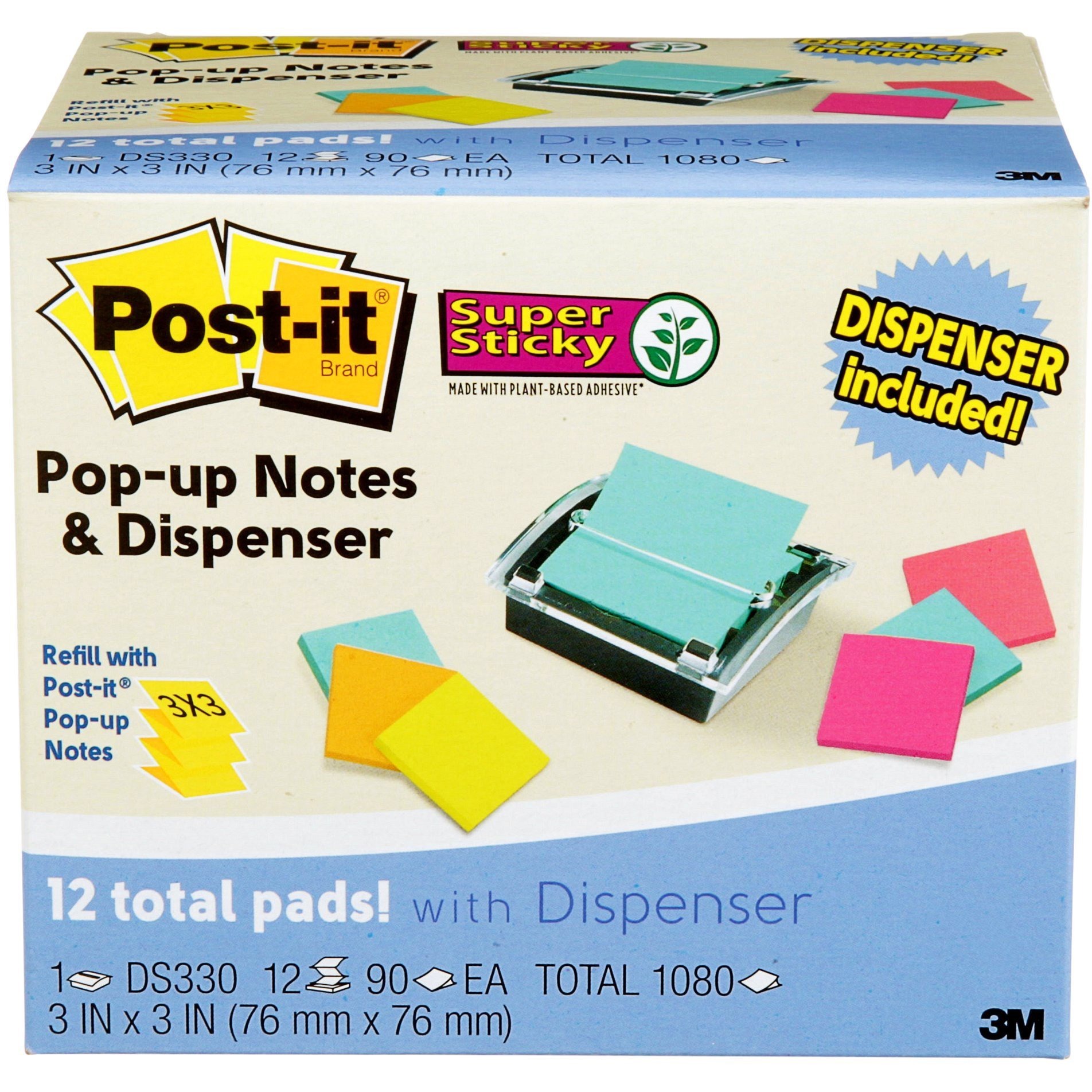 Post-it Super Sticky Notes, 3x3 in, 24 Pads/Pack, 70 Sheets/Pad,   Exclusive Bright Color Collection, Aqua Splash, Acid Lime, Tropical Pink  and