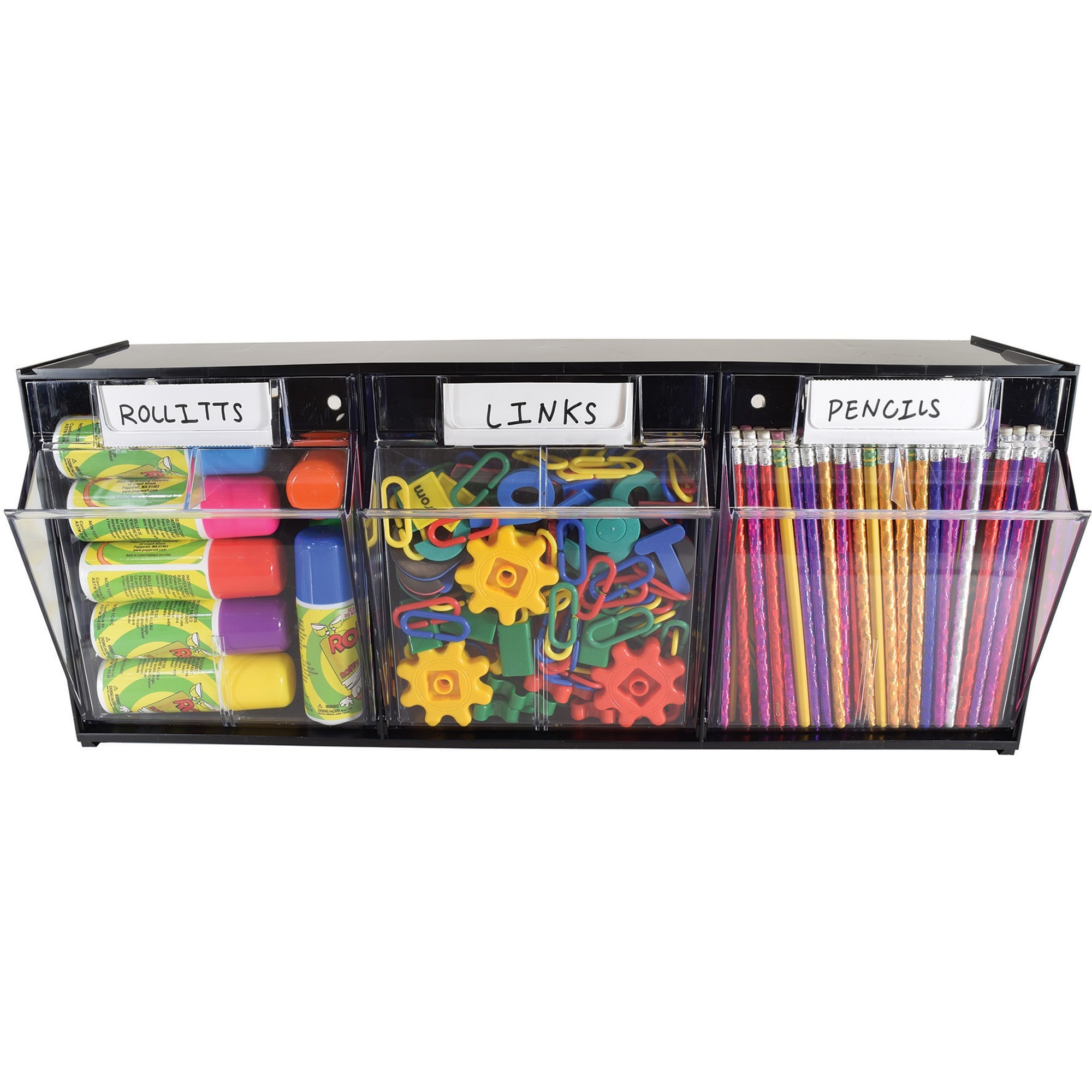 Deflecto Modular Tilt Bin Storage System - 9.50" Height x 23.62" Width x 7.75" Depth - Desktop - Black - 1 Each