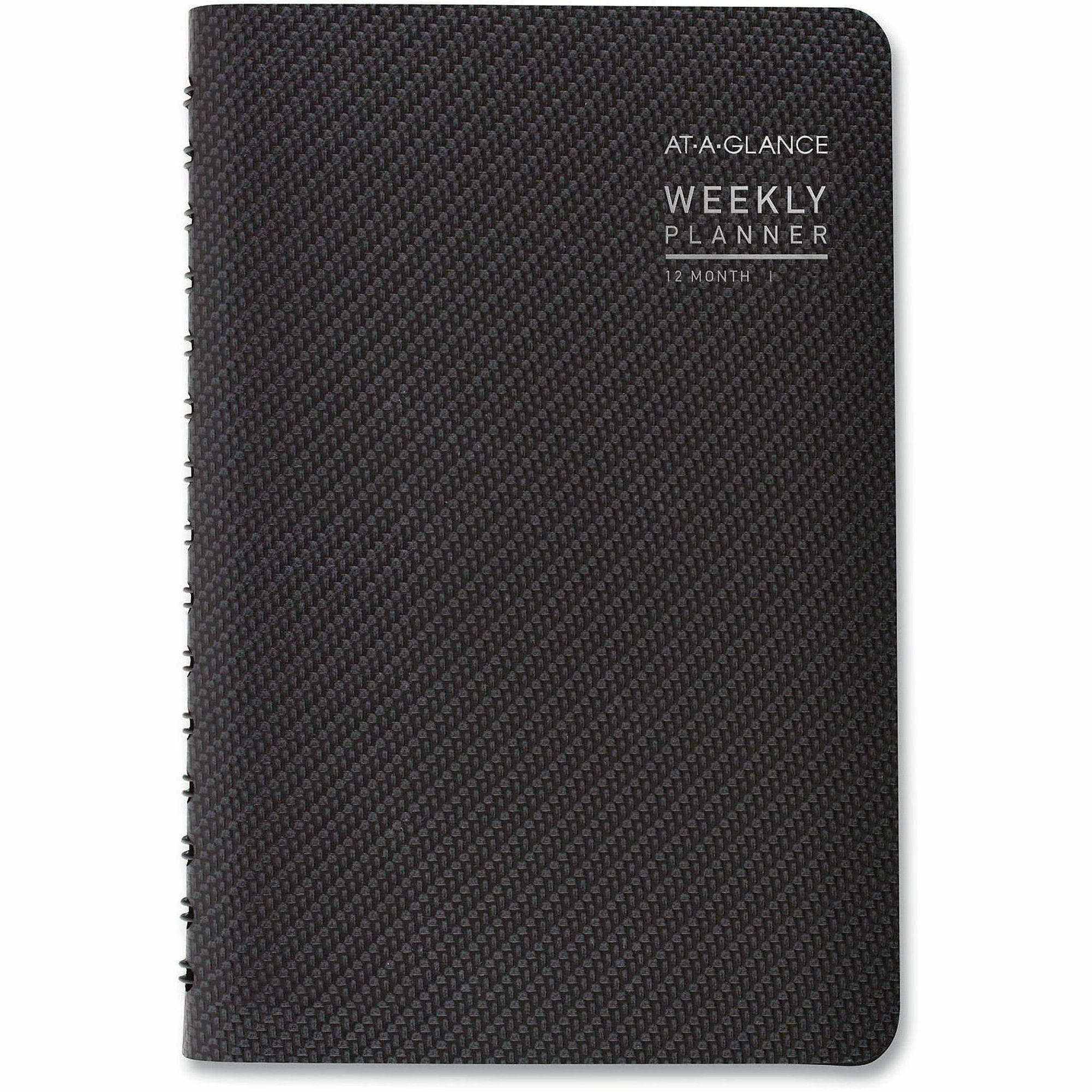 At-A-Glance Contemporary Weekly/Monthly Planner - Julian Dates - Weekly, Monthly - 1 Year - January 2025 to December 2025 - 8:00 AM to 6:00 PM - Hourly - 1 Week, 1 Month Double Page Layout - 4 7/8" x 8" Sheet Size - Wire Bound - Desktop - Charcoal - Paper