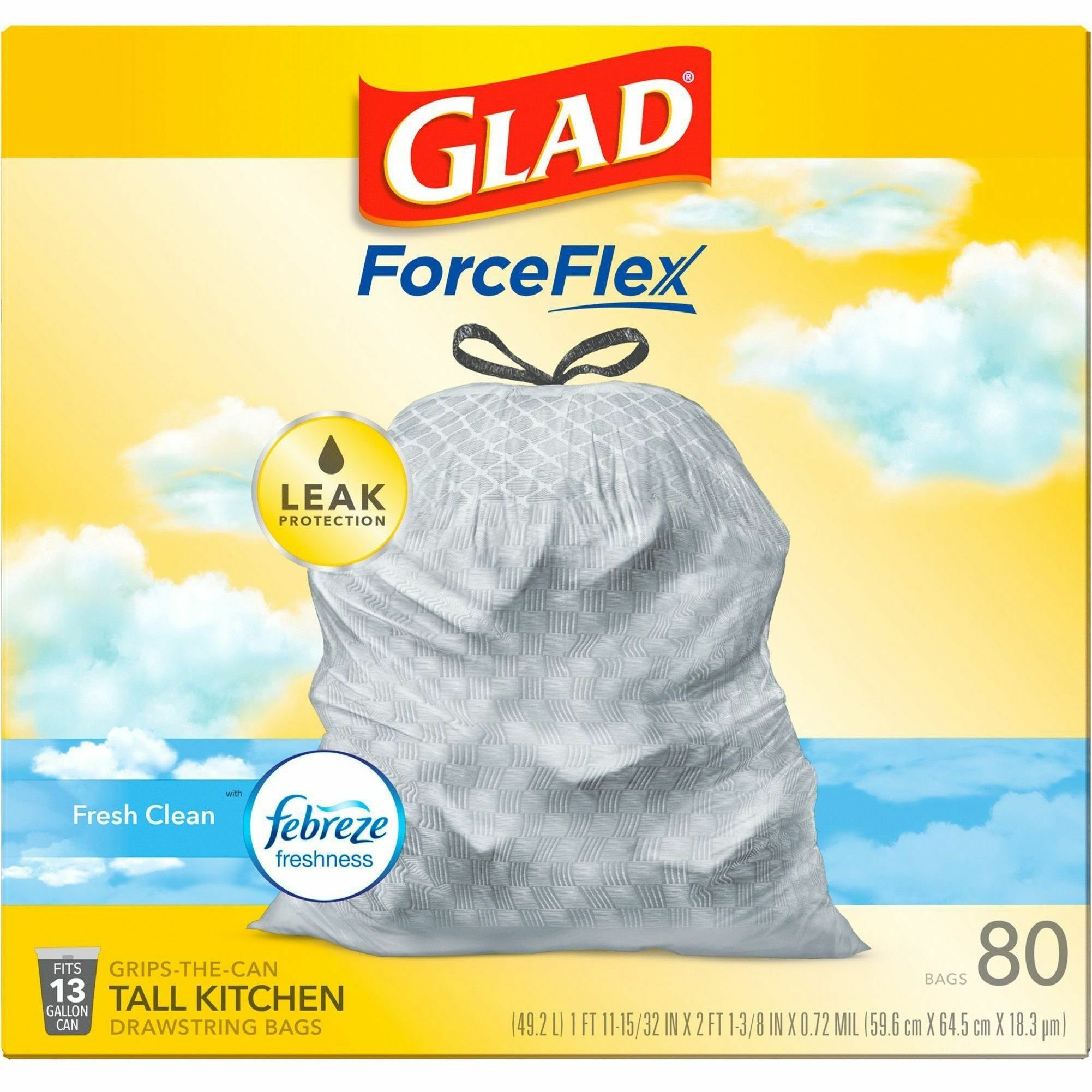 Glad ForceFlex Kitchen Pro Drawstring Trash Bags - Fresh Clean - 20 Gallon - 80