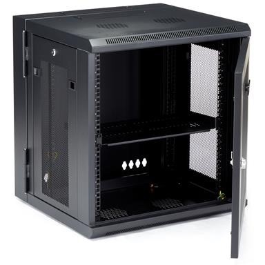StarTech.com 12U Wall-Mount Server Rack Cabinet - Up to 17 in. Deep - Hinged Enclosure - For Server, LAN Switch, Patch Panel - 12U Rack Height17" Rack Depth - Wall Mountable - Black - Steel, Mesh - 200 lb Maximum Weight Capacity - 198.42 lb Static/Station