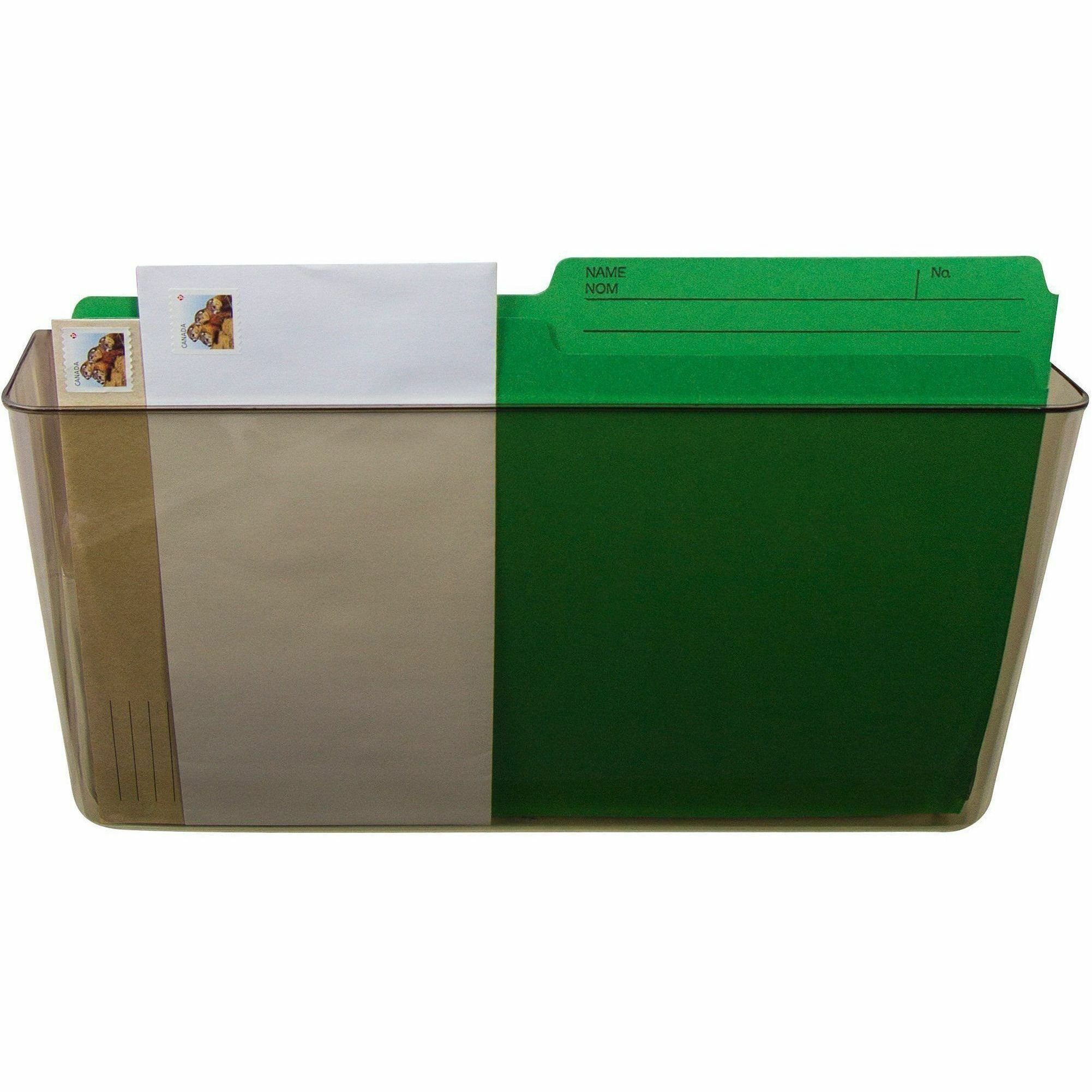 Storex Stacking Wall Pocket Set - 7" Height x 4" Width x 13" Length - Stackable - Smoke - Plastic - 7 / Set