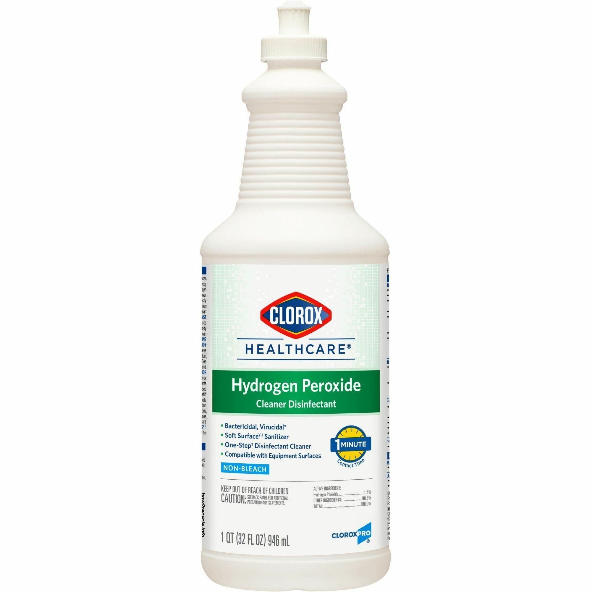 Clorox Healthcare Pull-Top Hydrogen Peroxide Cleaner Disinfectant - Ready-To-Use - 32 fl oz (1 quart) - Disinfectant - Clear - 6 / Carton