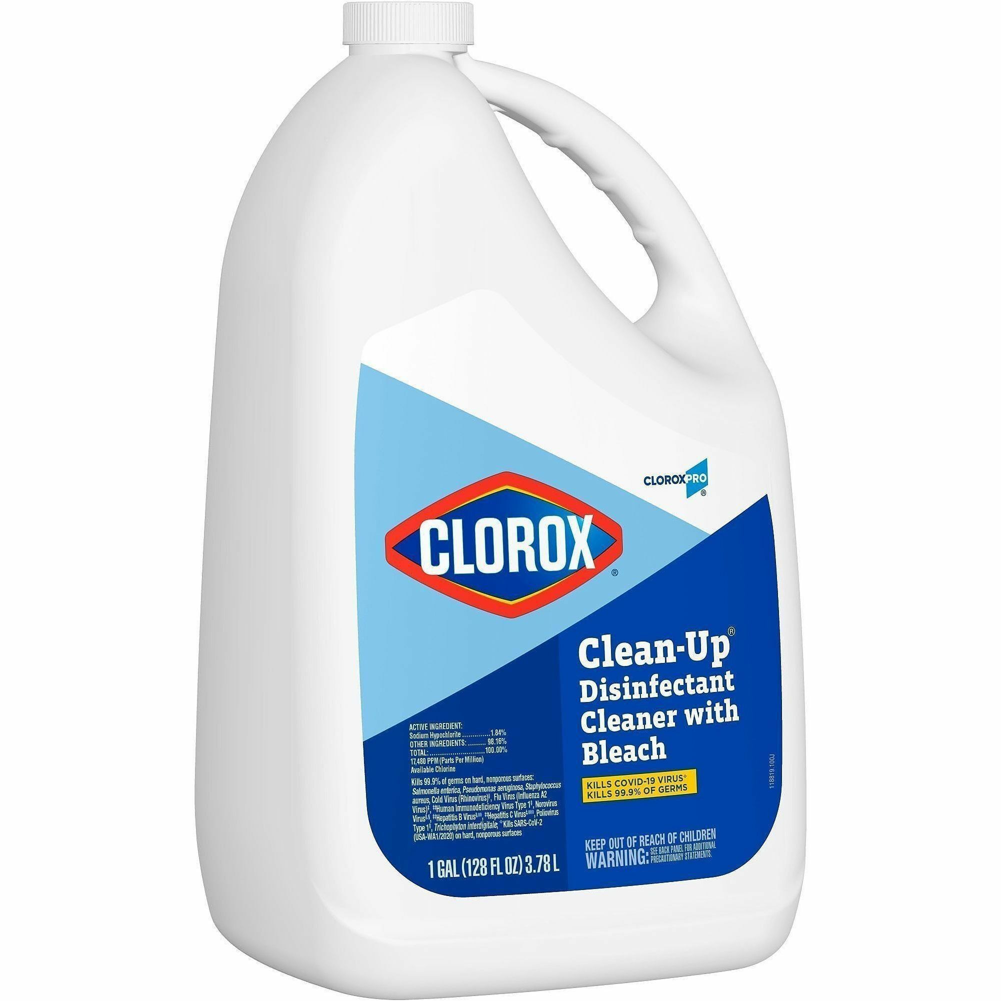 CloroxPro™ Clean-Up Disinfectant Cleaner with Bleach Refill - For Multipurpose - Liquid - 128 fl oz (4 quart) - Fresh Scent - Recommended For: Stain Remover, Odor Remover, Virus Remover, Germs Remover - Disinfectant, Antibacterial - Clear - 27 / Pal