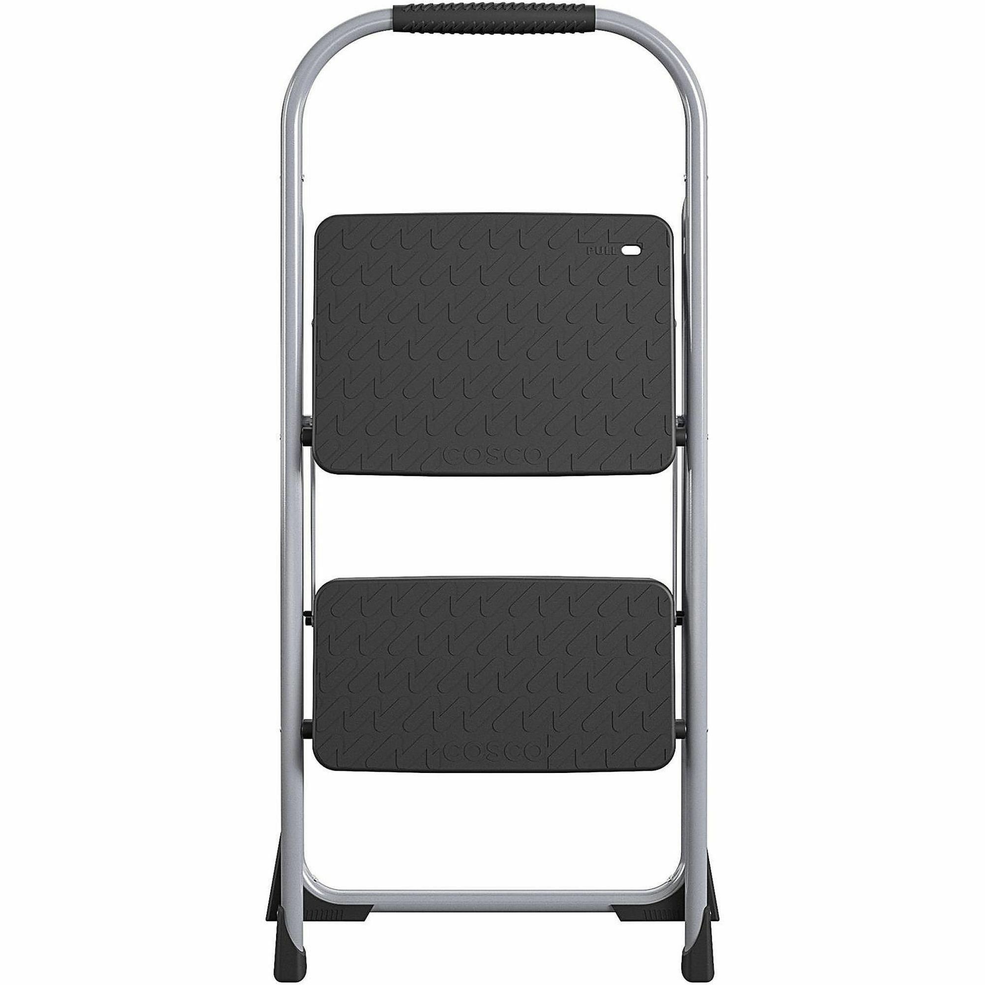 Cosco 2-Step Big Step Folding Step Stool - 2 Step - 200 lb Load Capacity - Type III - 17.7" Width x 22.8" Depth x 34.6" Height - Platinum, Black