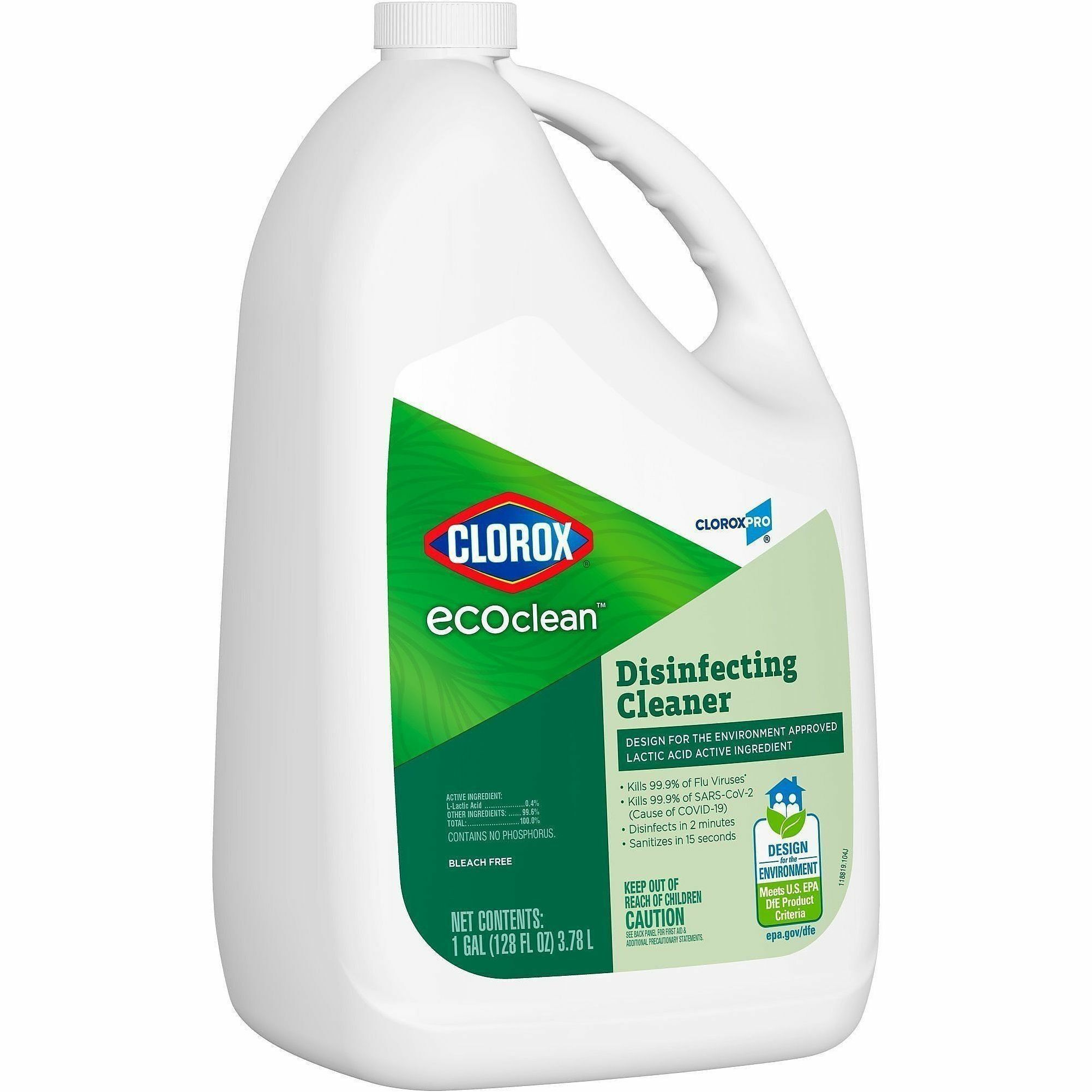CloroxPro™ EcoClean Disinfecting Cleaner Refill - Ready-To-Use - 128 fl oz (4 quart) - Disinfectant, Bleach-free, Alcohol-free, Phosphate-free - Green, White - 4 / Carton
