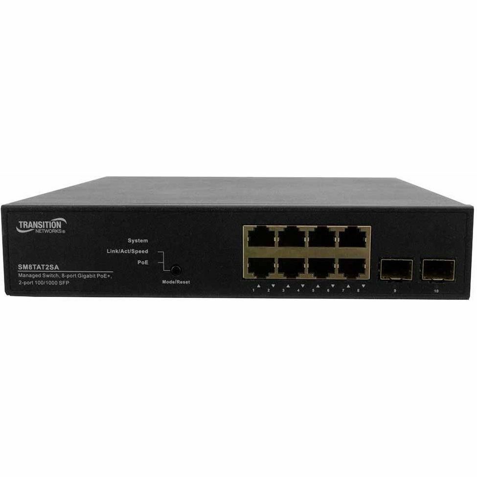 Lantronix SM8TAT2SA-DC smart managed Gigabit Ethernet PoE+ switch