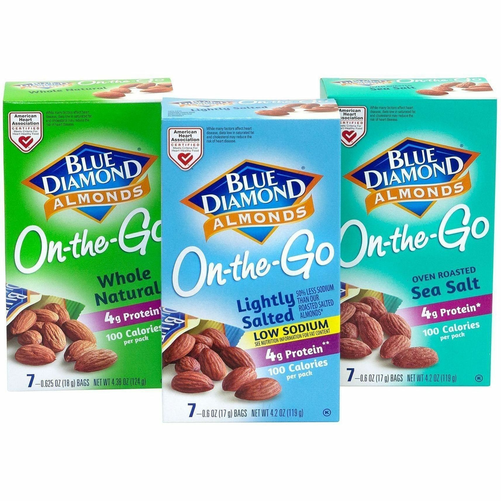 Blue Diamond Almonds Variety Pouches - Whole Nut, Oven Roasted, Lightly Salted - 2 lb - 42/Bag - 1 / Carton