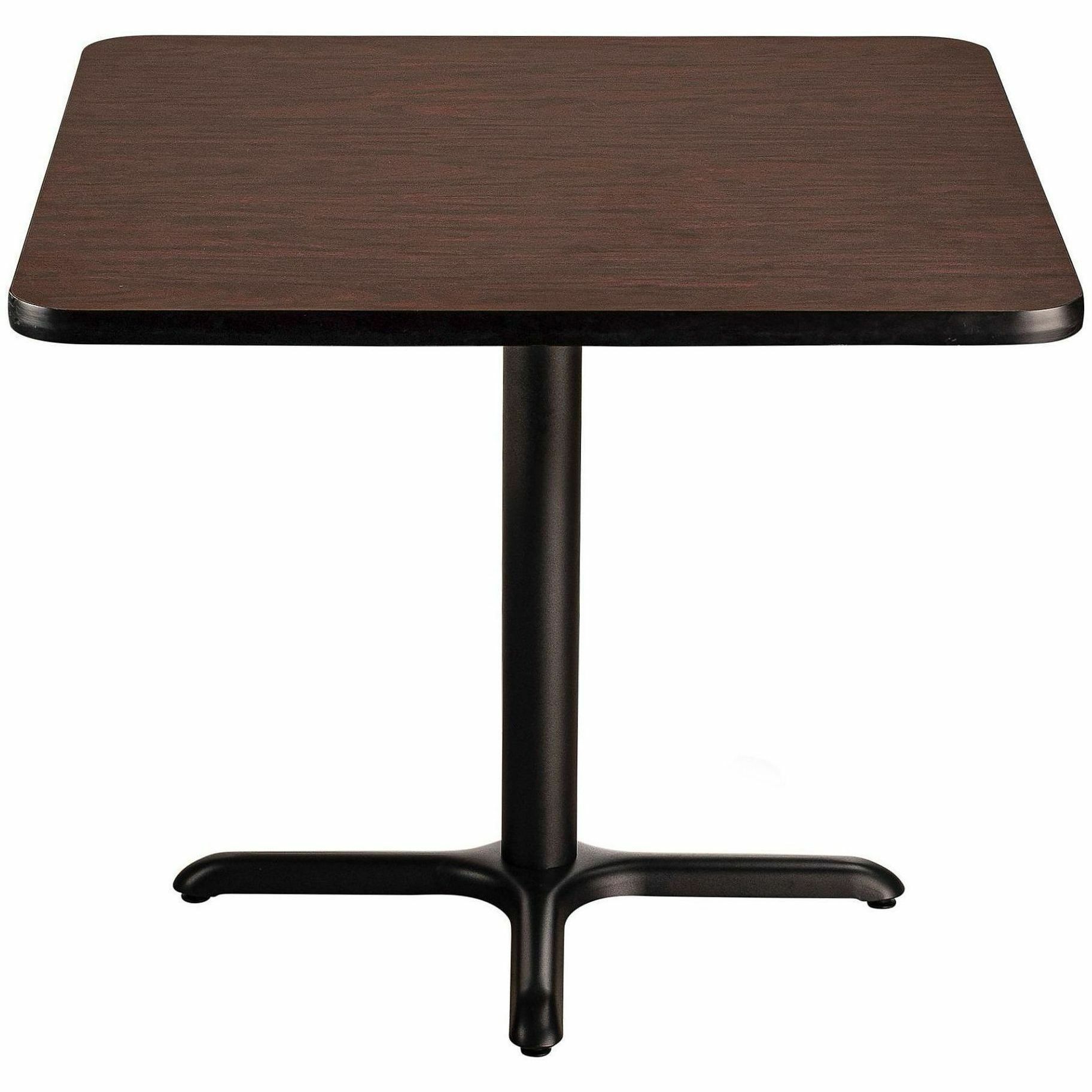 National Public Seating CT Series Cafe Tables - Figured Mahogany Square Top - X-shaped Base - 300 lb Capacity - 36" Table Top Length x 36" Table Top Width - 30" Height - Cafeteria, Breakroom, Dining - Assembly Required - High Pressure Laminate (HPL) Top M