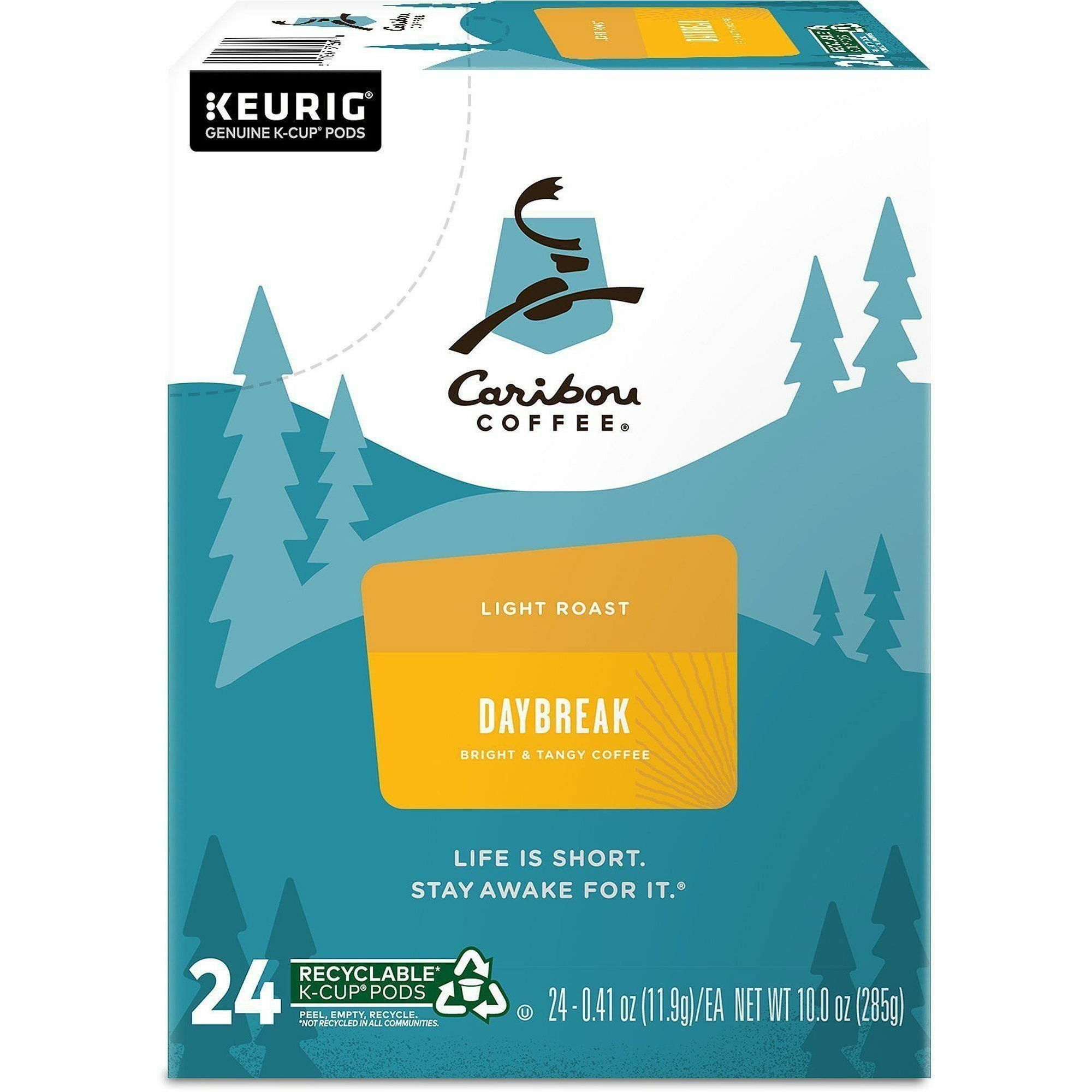 Caribou Coffee® K-Cup Daybreak Coffee - Compatible with Keurig K-Cup Brewer - Light - 24 K-Cup - K-Cup - Daybreak Morning Blend, Nutty - 4 / Carton