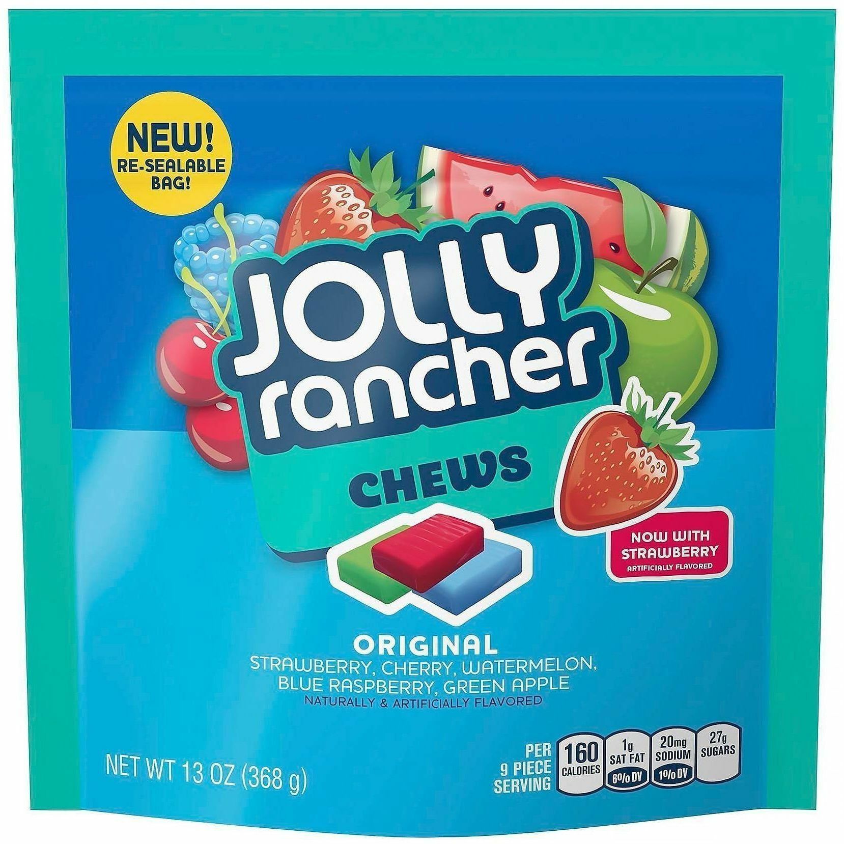 Green Rabbit Jolly Rancher Original Hard Candy - Strawberry, Cherry, Watermelon, Blue Raspberry, Green Apple - 13 oz - 4 /Bag - 1 / Carton