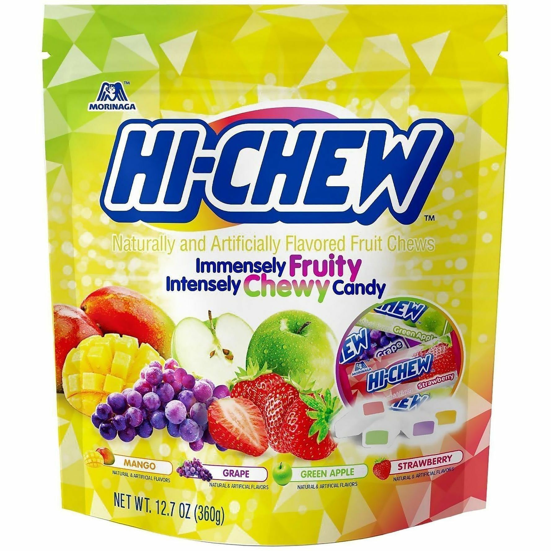 Green Rabbit Hi-Chew Fruit Chews - Strawberry, Green Apple, Mango, Grape - Individually Wrapped - 12.70 oz - 3 /Bag - 1 / Carton