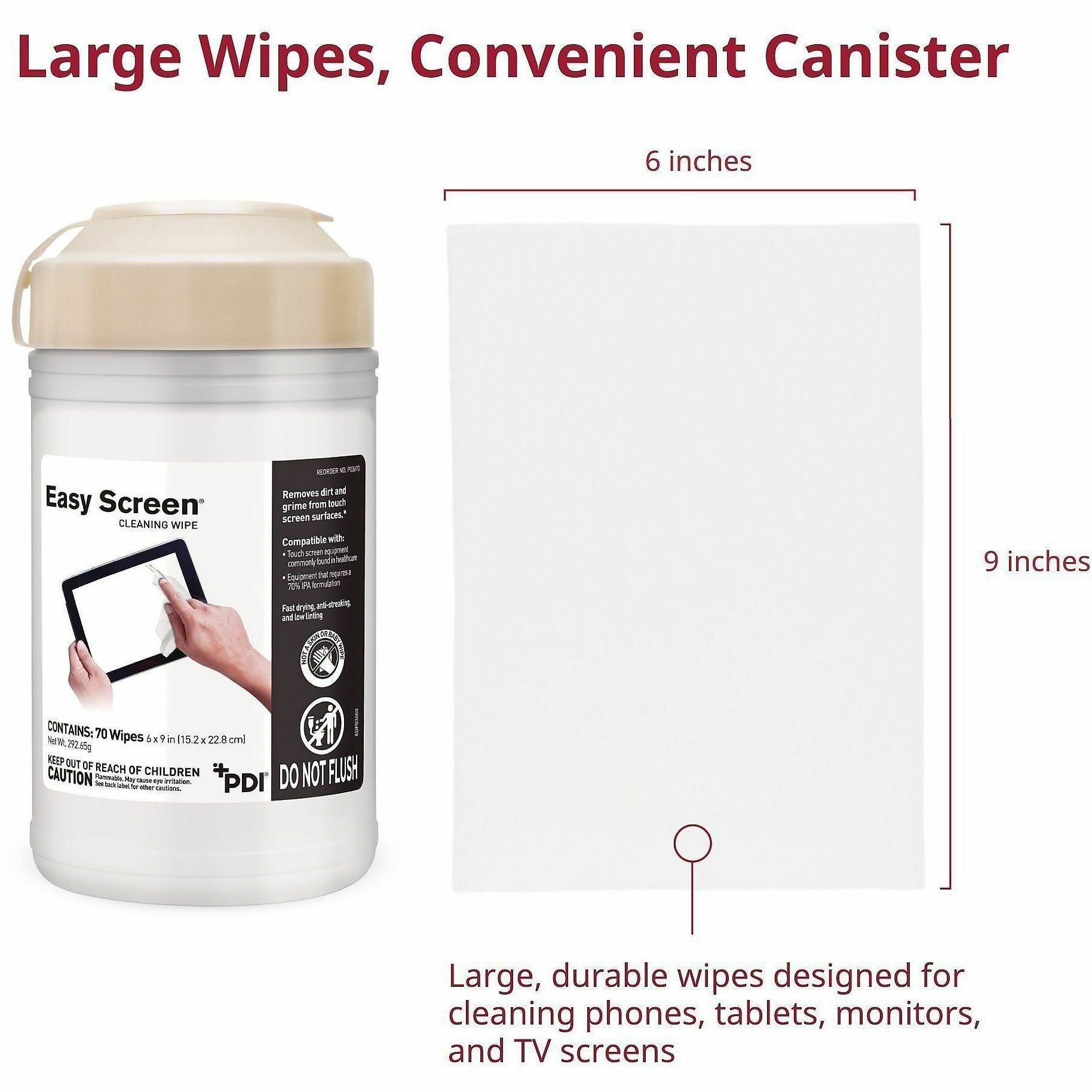 PDI Easy Screen Electronic Wipes - For Touchscreen, Electronic Equipment, Tablet, Glass - Residue-free, Streak-free, Dust Resistant, Dirt Resistant, Fingerprint Resistant, Disposable, Pre-moistened, Fast-drying, Anti-fog, Smudge Resistant, Grime Resistant