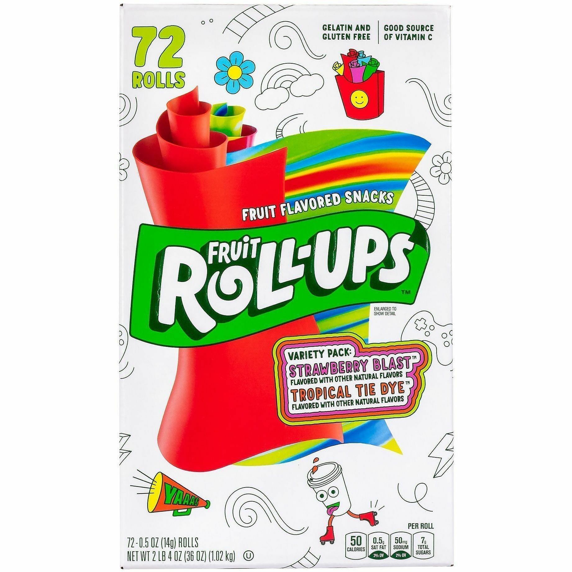 Green Rabbit Fruit Roll-Ups Fruit Snacks - Strawberry, Tropical Fruit - 0.50 oz - 1 / Carton