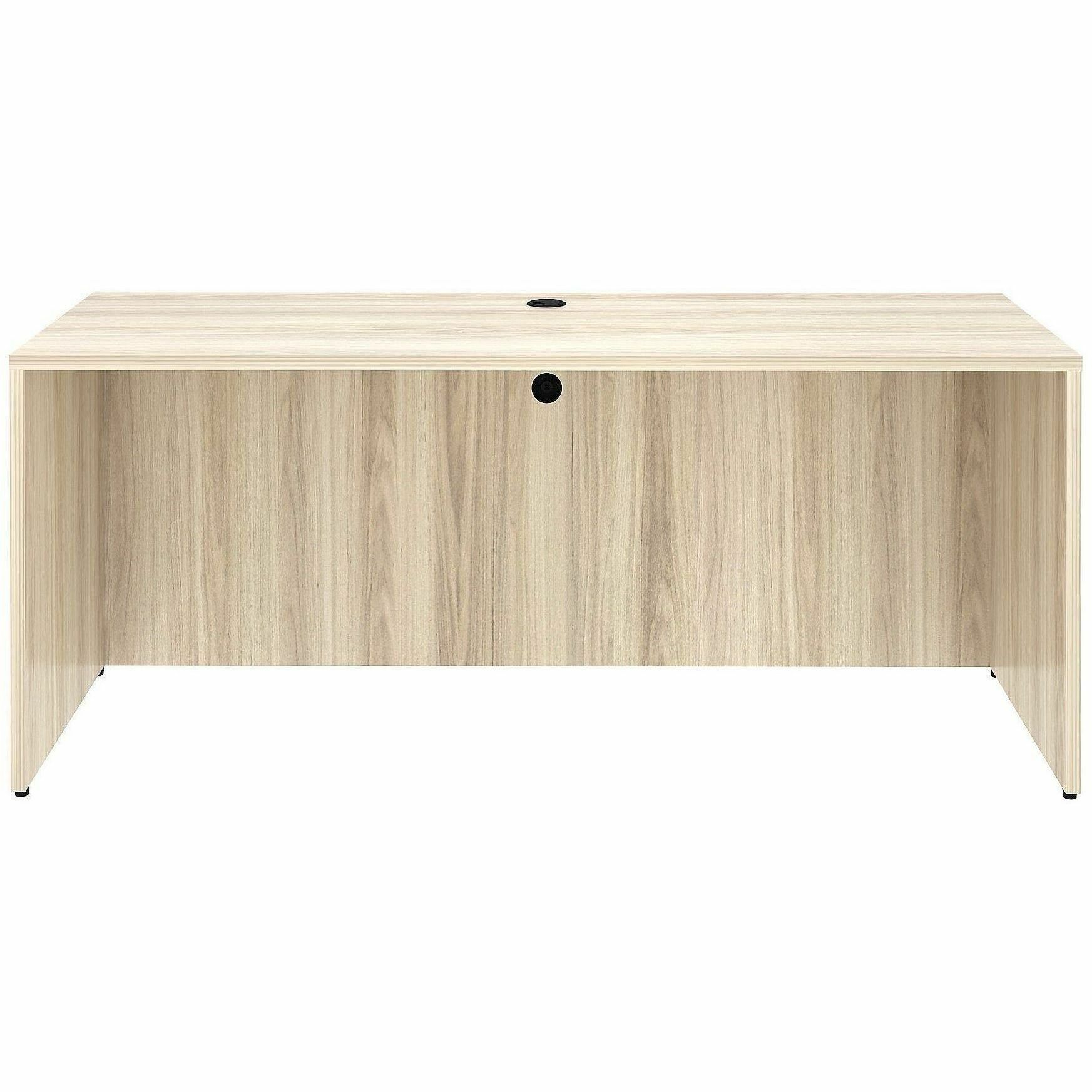 Lorell Essential Series Laminate Desking & Accessory - x 1" Thickness Table Top, 29.5" Height x 72" Width x 24" Depth Credenza Shell - Material: Laminate, Metal - Finish: Silver Brush, Modern Elm - Laminate, Modern Elm Table Top - Durable, Adjustable Feet