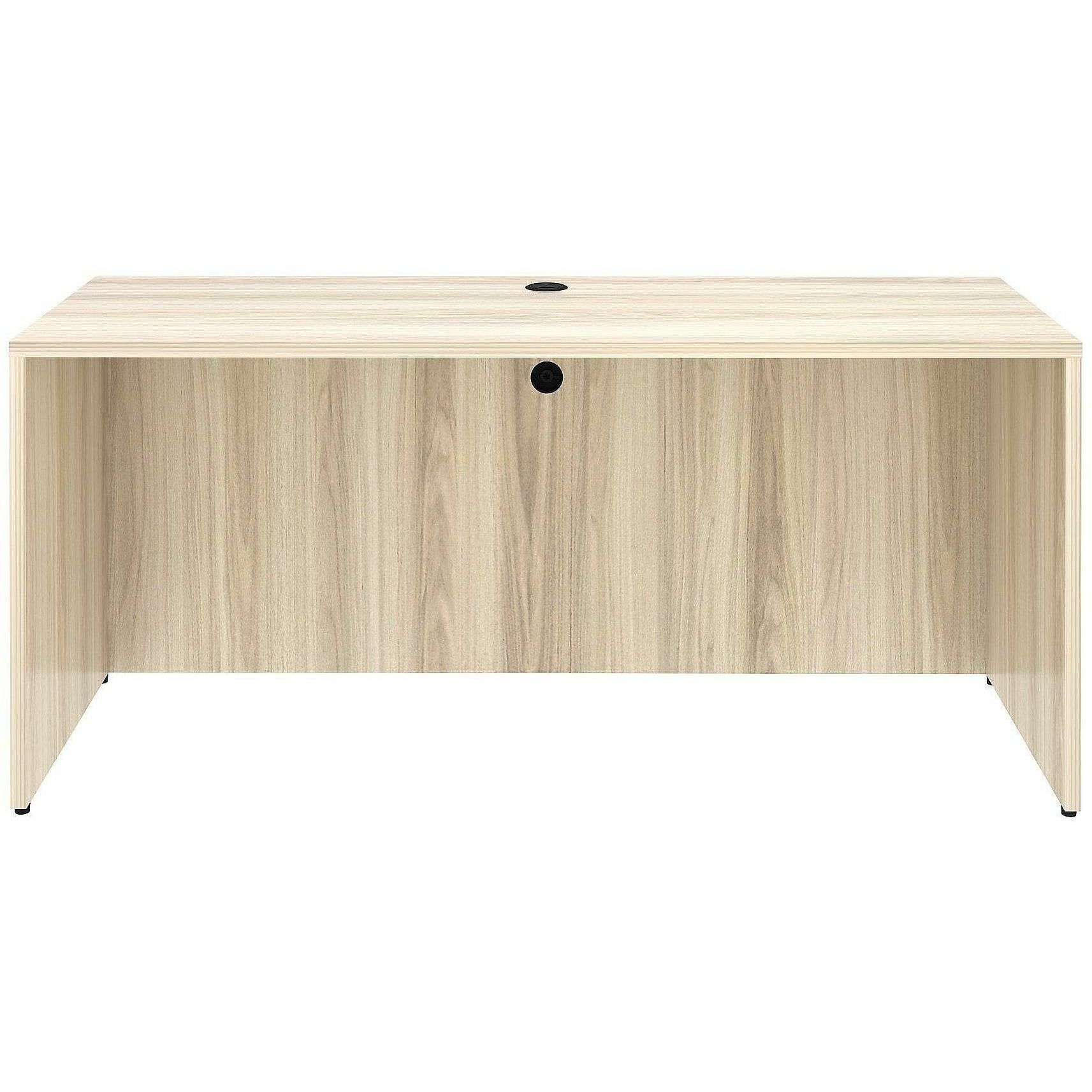Lorell Essential Series Laminate Desking & Accessory - x 1" Thickness Table Top, 29.5" Height x 66" Width x 24" Depth Credenza Shell - Material: Laminate, Metal - Finish: Silver Brush, Modern Elm - Laminate, Modern Elm Table Top - Durable, Adjustable Feet