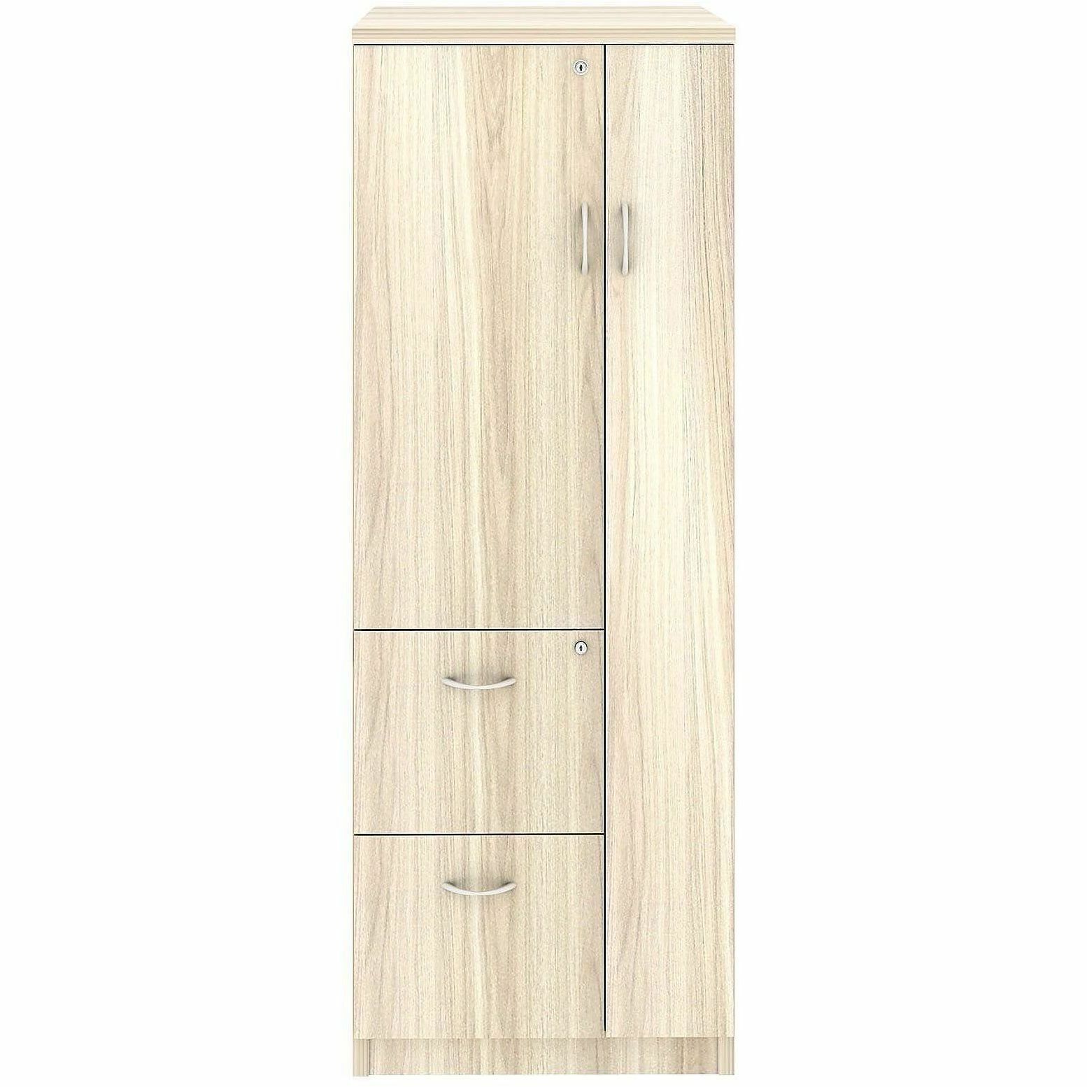 Lorell Essential Series Laminate Desking&Accessory - 23.6" Width x 65.6" Depth x 23.6" Height - 2 x Shelf(ves) - 2 x Drawer(s) for File - Letter - Cam Lock, Locking Door, Durable, Laminated, Abrasion Resistant, Adjustable Leveler, Locking Drawer - Modern 