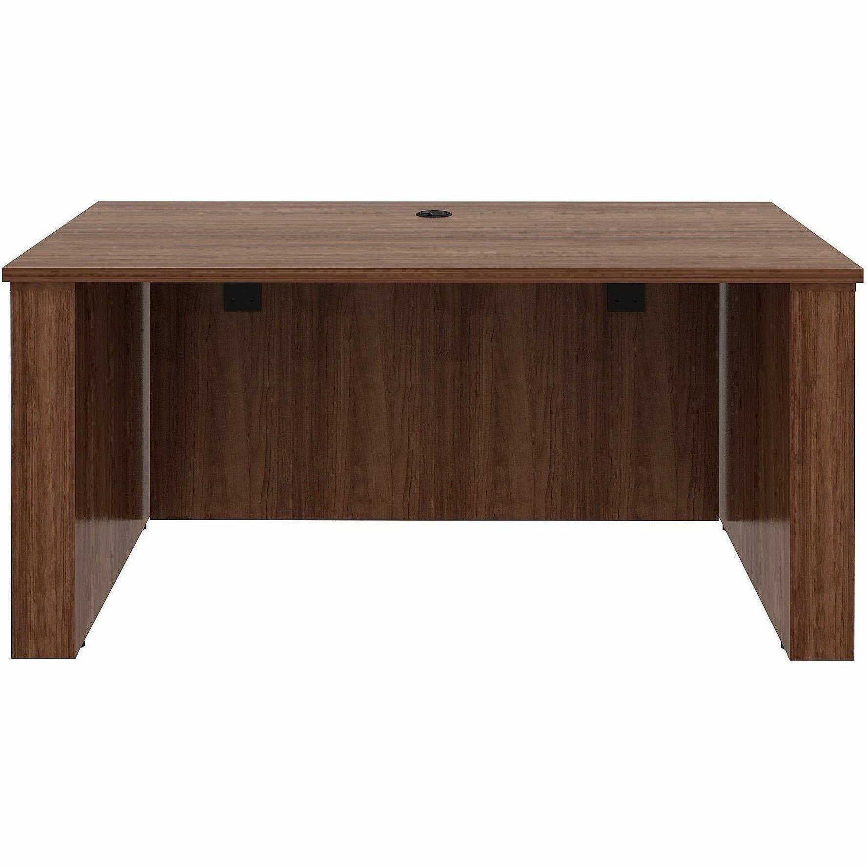 Lorell Essentials 60" Sit-to-Stand Desk Shell - Finish: Walnut, Laminate - Walnut, Laminate Table Top - Laminated, Cam Lock, Durable, Grommet, Cord Management, Modesty Panel, Privacy Panel, Adjustable Feet - 1 Each