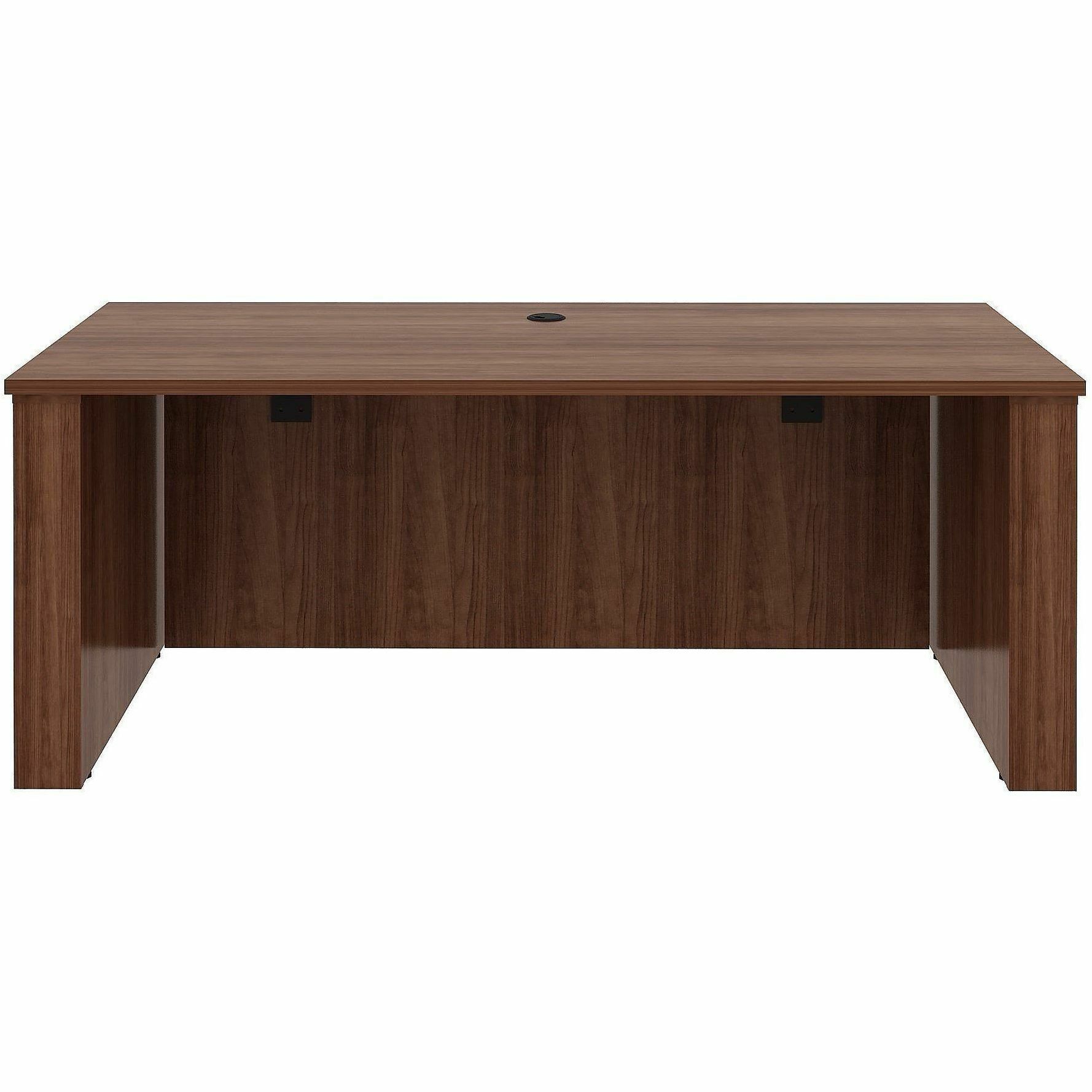 Lorell Essentials 72" Sit-to-Stand Desk Shell - Finish: Walnut, Laminate - Walnut, Laminate Table Top - Laminated, Cam Lock, Durable, Grommet, Cord Management, Modesty Panel, Privacy Panel, Adjustable Feet - 1 Each