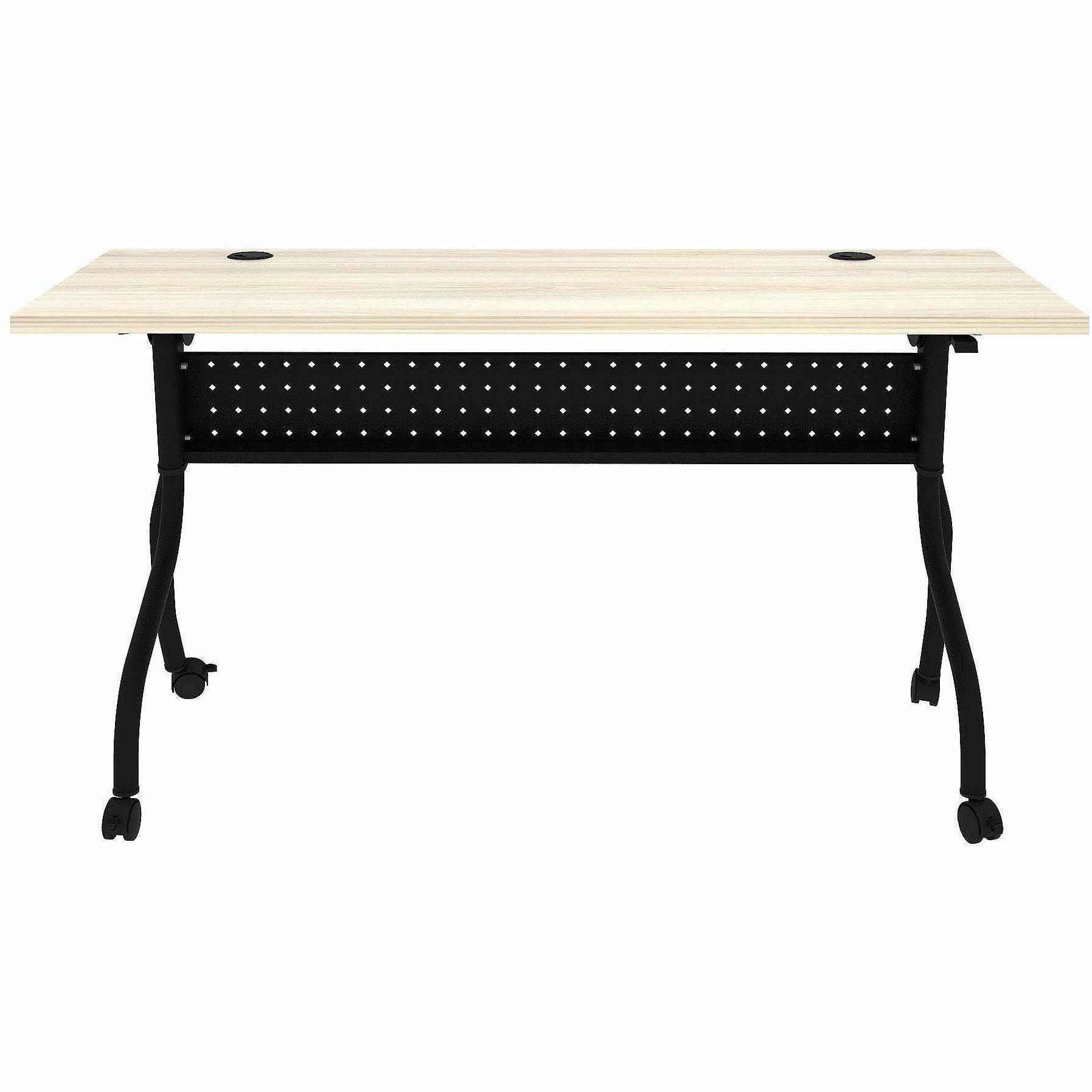 Lorell Modern Elm/Black Flip-Up Training Tables - Melamine Top - Black Four Leg Base - 4 Legs - 60" Table Top Width x 23.60" Table Top Depth - 29.50" Height - Training - Assembly Required - Modern Elm - Nylon - Melamine Top Material - Metal Base Material 