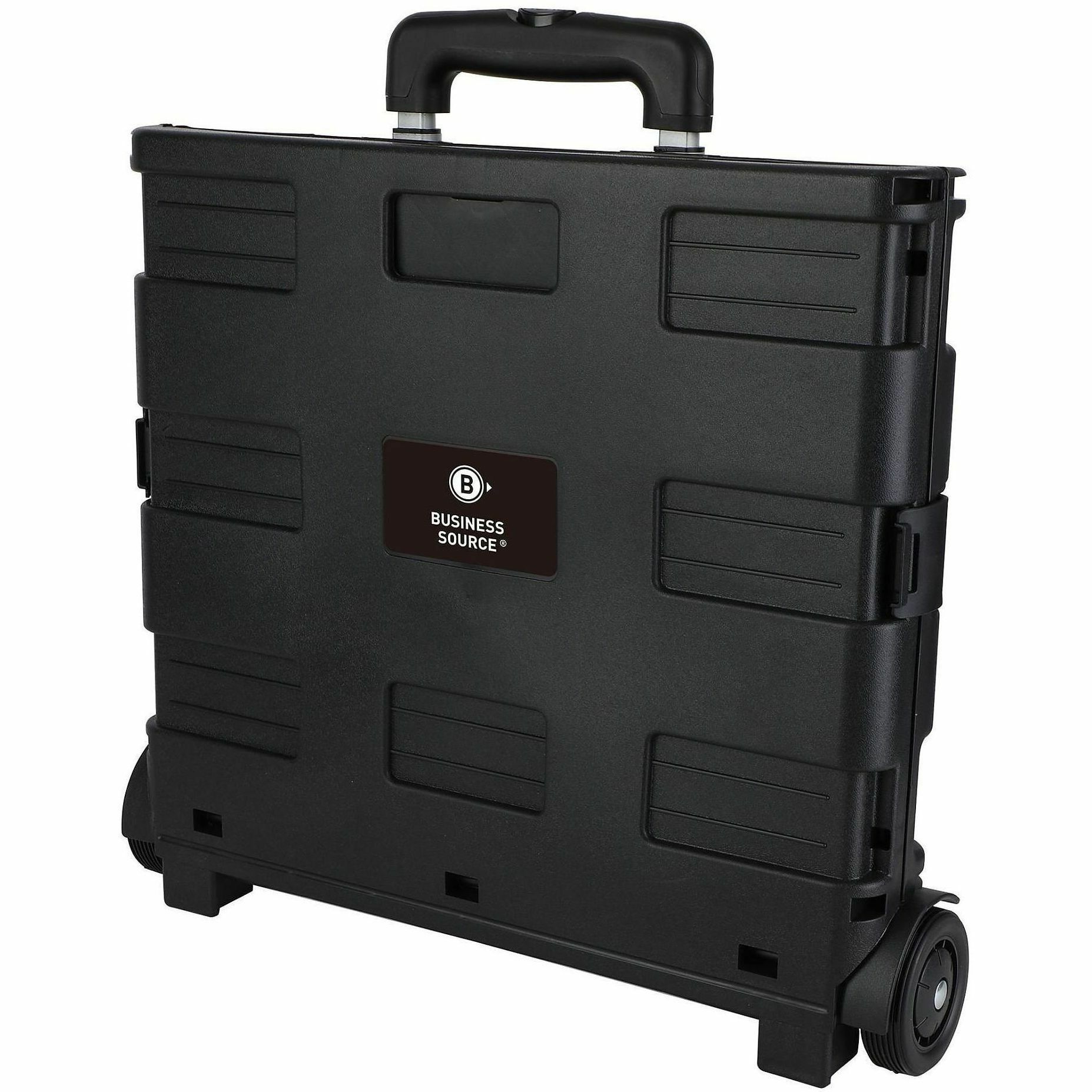 Business Source Stow-and-Go Mobile Storage Crate - Telescopic Handle - 60 lb Load Capacity - 12.72 gal Volume Capacity - 2 Casters - 18.25" Width x 15" Depth x 39.37" Height - Black
