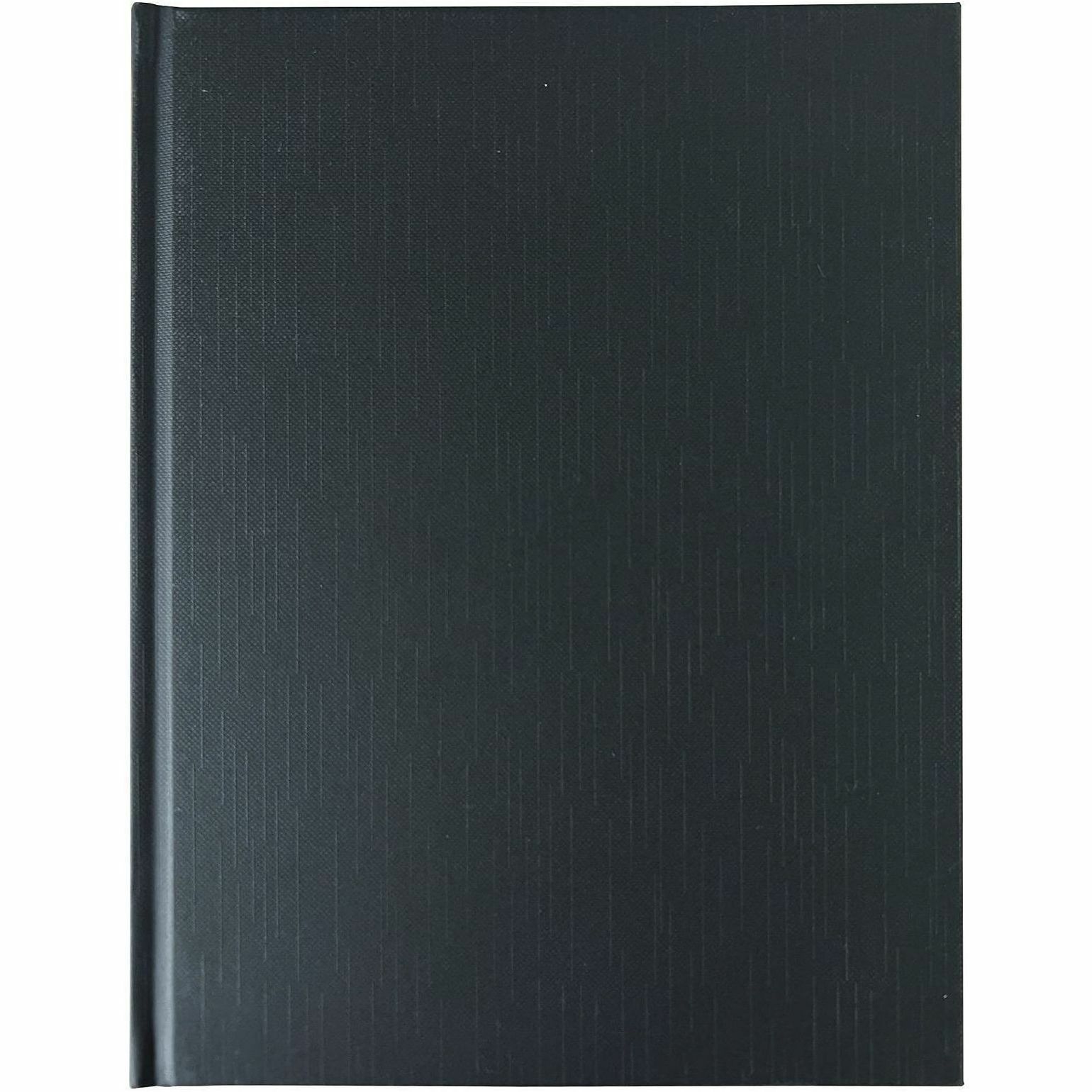 Business Source Hardbound Ruled Linen Journals - Hard Bound - Ruled Margin - Black Cover - Ribbon Marker, Micro Perforated, Hard Cover, Removable, Bookmark - 12 / Carton