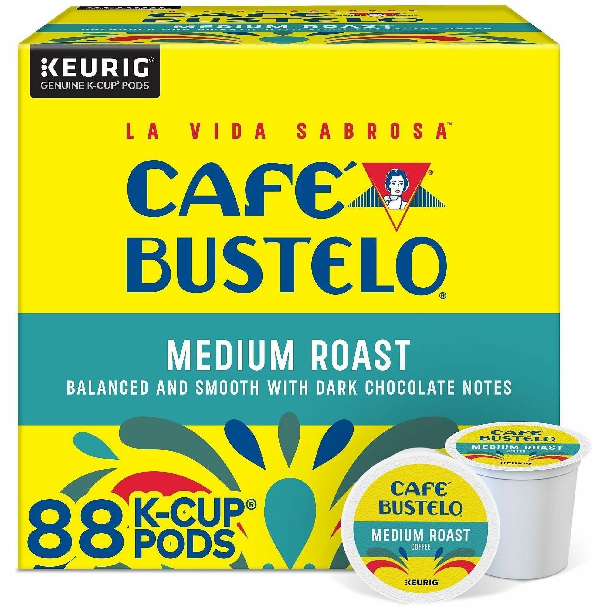 Café Bustelo K-Cup, Pod Medium-Roast K-Cup Coffee Pods - Compatible with Keurig Brewer - Medium - K-Cup, Pod - Dark Chocolate - Kosher - 22 Boxes/Carton - 4 / Carton
