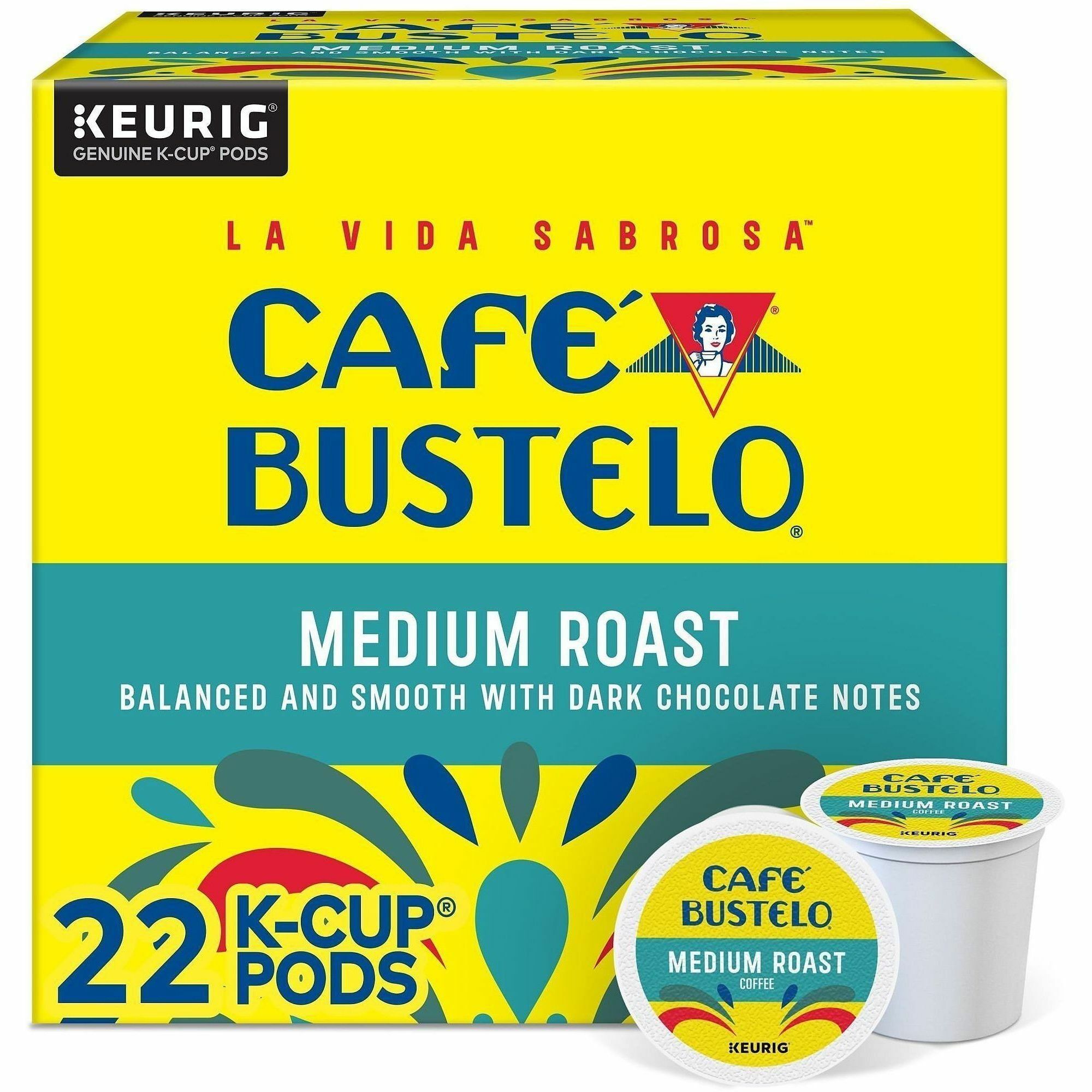 Café Bustelo K-Cup, Pod Medium-Roast K-Cup Coffee Pods - Compatible with Keurig Brewer - Medium - K-Cup, Pod - Dark Chocolate - Kosher - 22 / Box