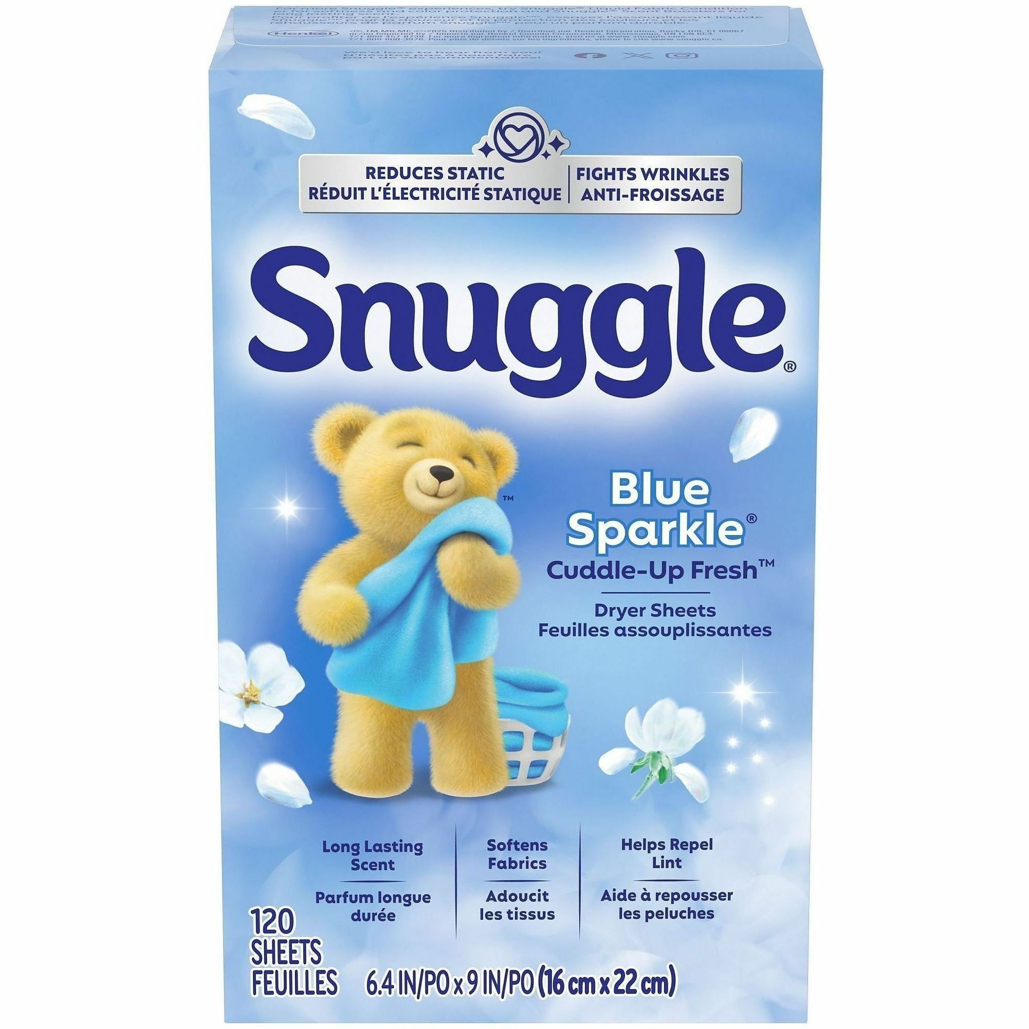 Dial Snuggle Dryer Sheets - For Laundry - Fresh, Blue Sparkle, Floral, Soft Musk Scent - Freshen, Long Lasting - White