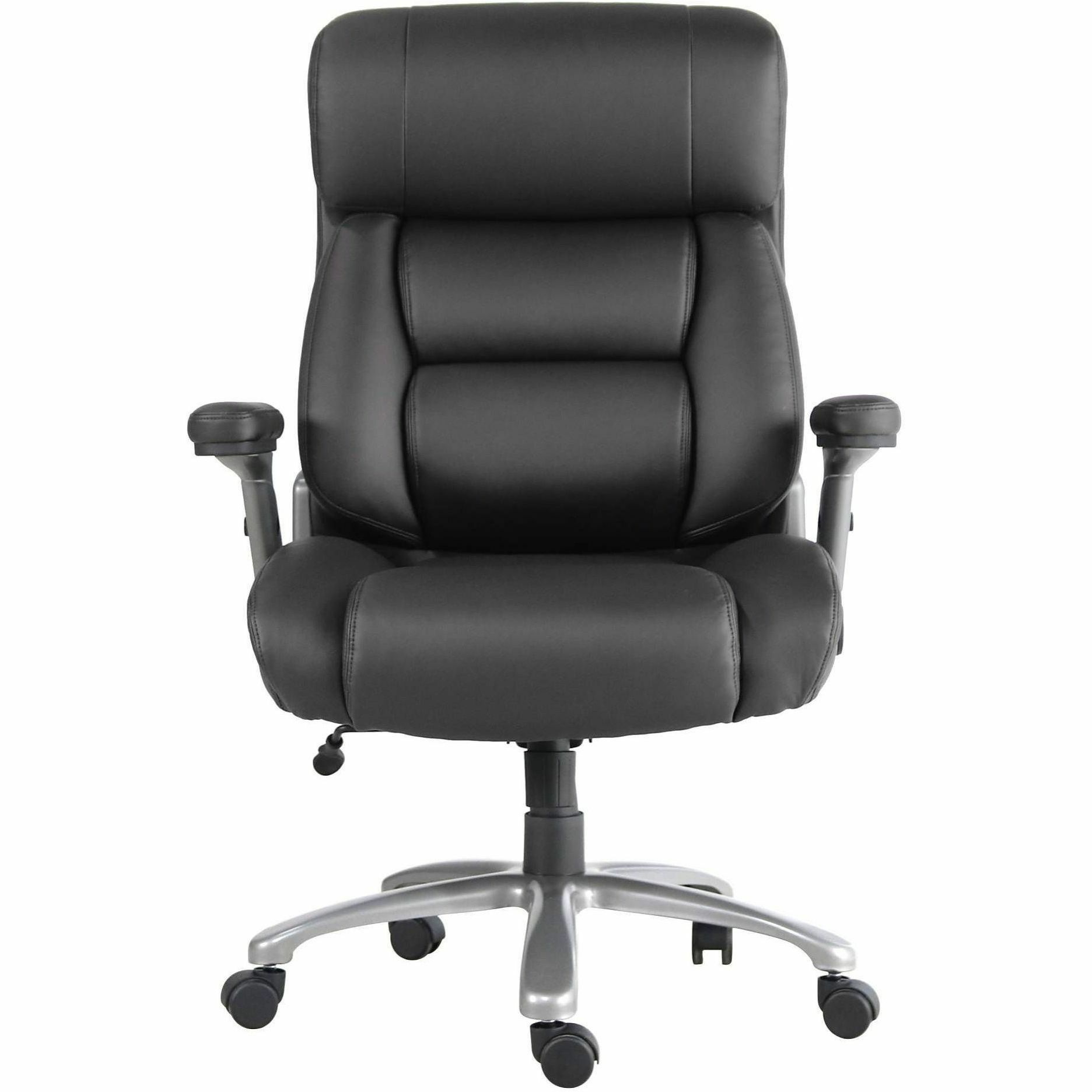 Lorell Big & Tall Flip Arm Chair - Mesh, Vinyl Back Material - Plastic Frame Material - Black - Armrest