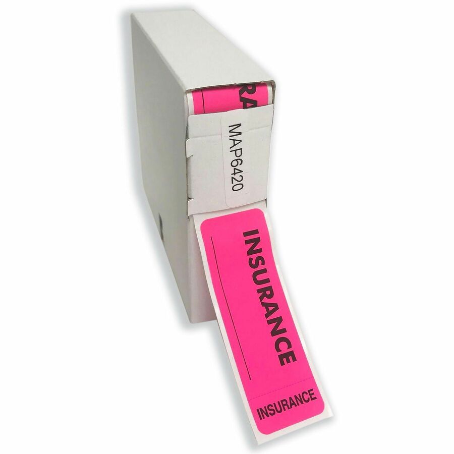 Tabbies INSURANCE Labels - 3" Width x 1" Length - Pink - 250 / Roll - 250 / Roll