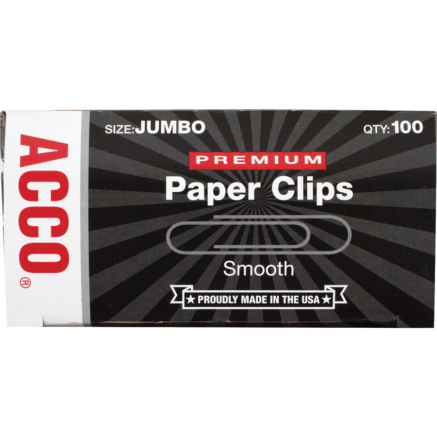  ACC72580BX  ACCO Steel Smooth Jumbo Paper Clips - #4 - 1-7/8 -  Silver - 1000 Pack
