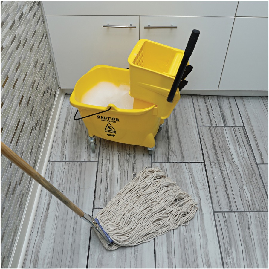 Genuine Joe Wood Handle Complete Wet Mop, Cotton Head 