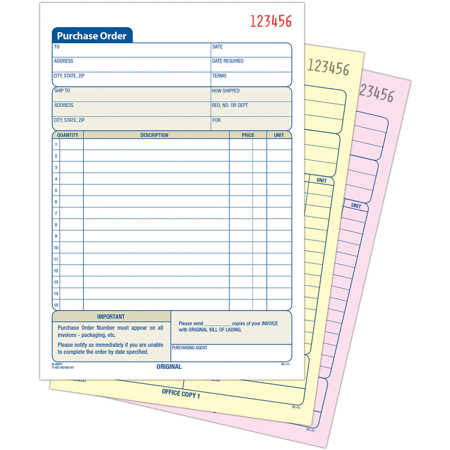 Adams 3 Part Carbonless Purchase Order Forms Www officecurb