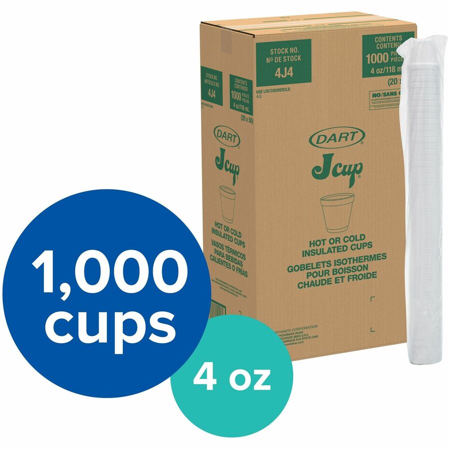 Dart 4 oz Insulated Foam Cups - 20 / Pack - Round - 50 / Carton - White -  Foam - Coffee, Cappuccino, Tea, Hot Chocolate, Hot Cider, Juice, Soft  Drink, Soda, Juice, Smoothie - Thomas Business Center Inc