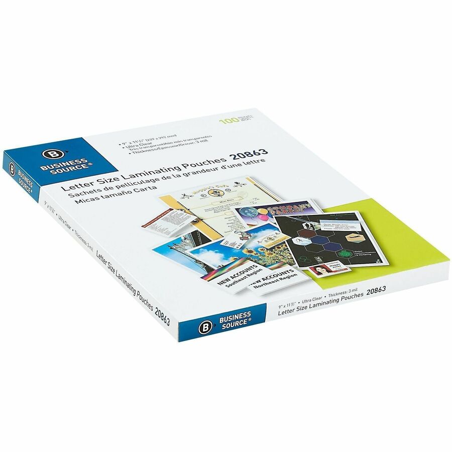 Business Source Letter Size Laminating Pouches - Sealed Long Side