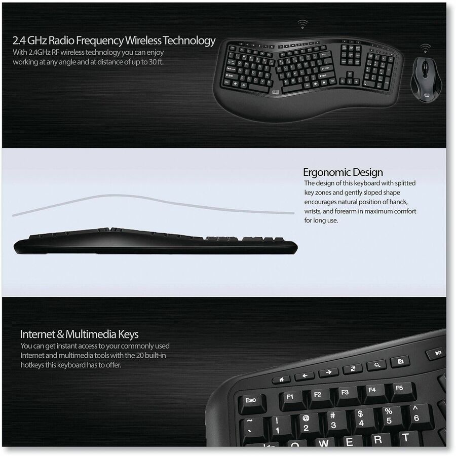 Adesso Wireless Ergonomic Keyboard and Laser Mouse