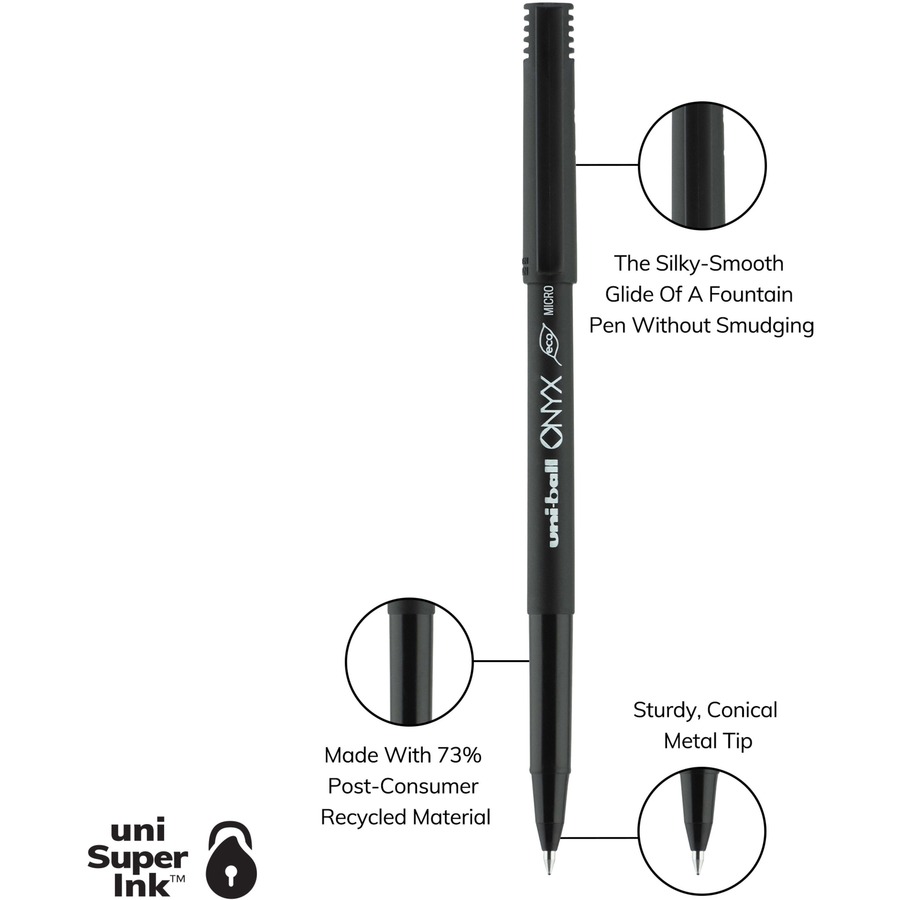 uniball™ Onyx Rollerball Pens - Micro Pen Point - 0.5 mm Pen Point Size -  Conical Pen Point Style - Black Dye-based Ink - Matte Black Barrel - Metal  Tip - 1 Dozen - Kopy Kat Office