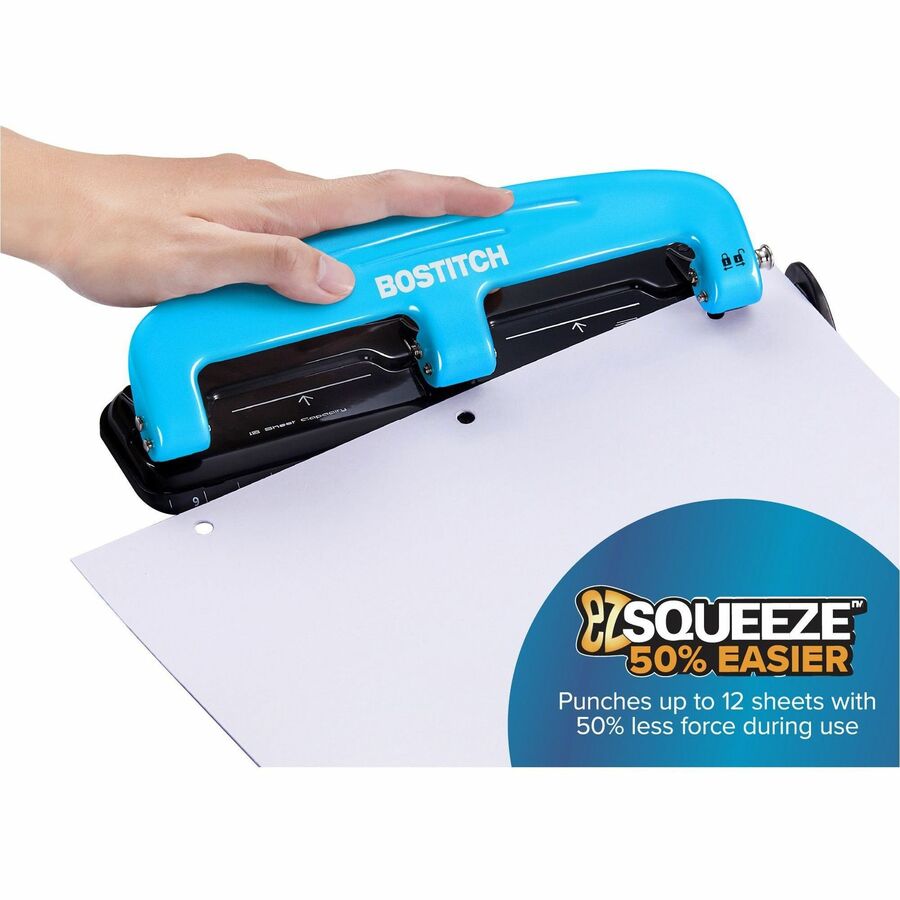 EZ Squeeze Three-Hole Punch, 12-Sheet Capacity, Blue-Black