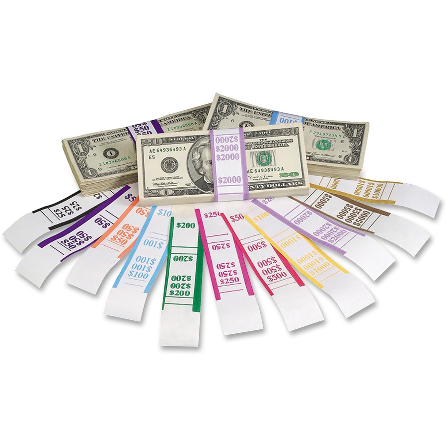 1.25 x 7.62 Inches 55027 25,000/Carton White/Blue PM Company SecurIT $100 Kraft Currrency Bands