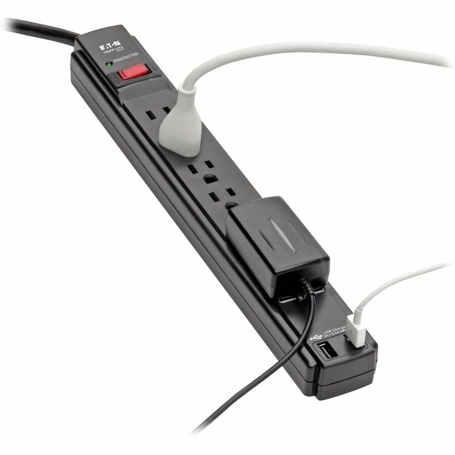 Eaton Tripp Lite Series Protect It! 6-Outlet Surge Protector, 6 ft. Cord, 990 Joules, 2 USB Ports (2.1A), Black Housing