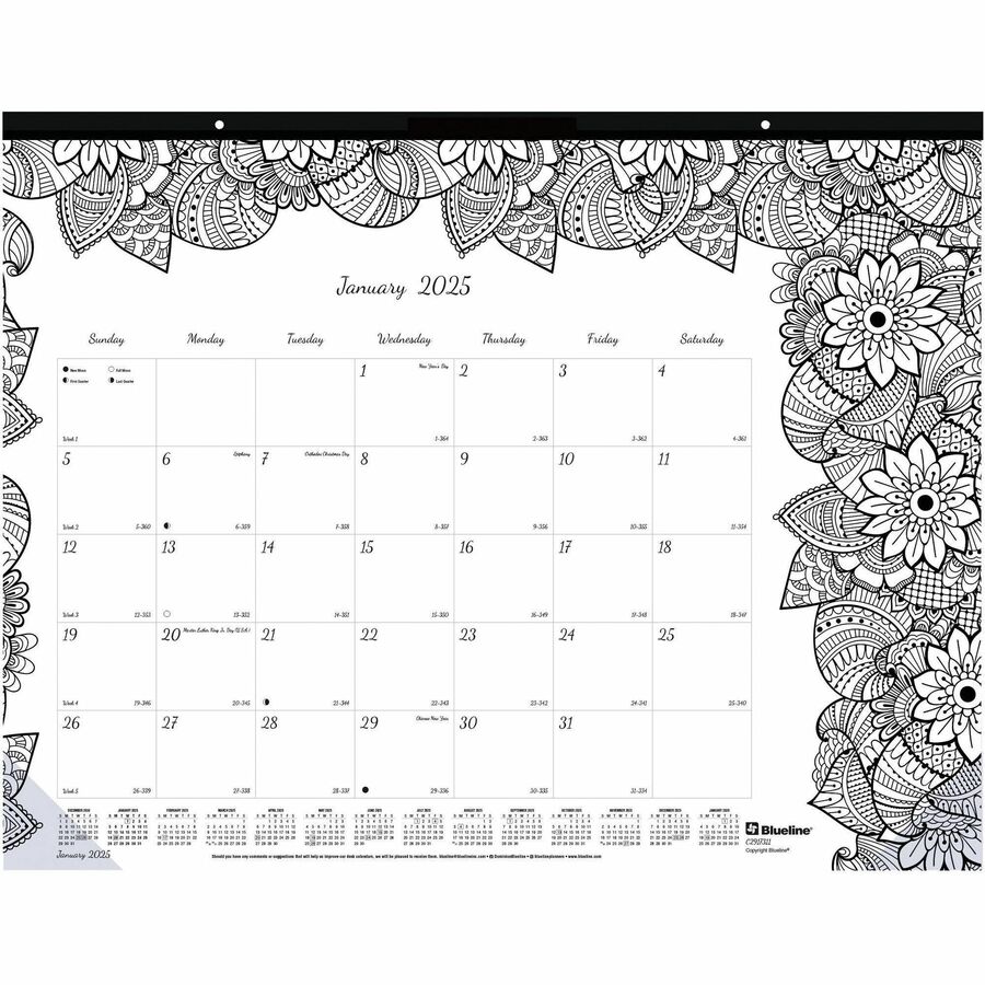 REDC2917311 Blueline® Monthly Desk Pad Calendar, Doodleplan Coloring