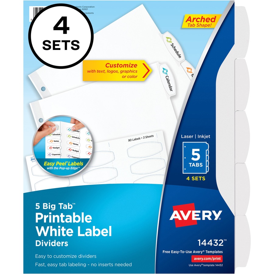 Picture of Avery&reg; Big Tab Printable Label Dividers, Easy Peel Labels, 5 Tabs