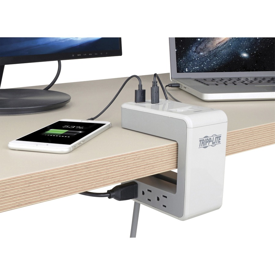 Tripp Lite Surge Protector Desk Clamp 6 Outlet 2 Usb A 1 Usb C