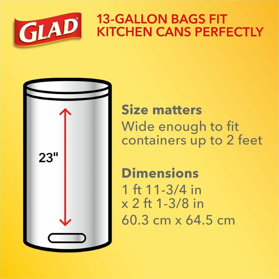 Glad ForceFlex Tall Kitchen Drawstring Trash Bags - OdorShield - 13 gal  Capacity - 23.74 Width x 24.88 Length - 0.72 mil (18 Micron) Thickness -  Gray - 390/Pallet - 40 Per