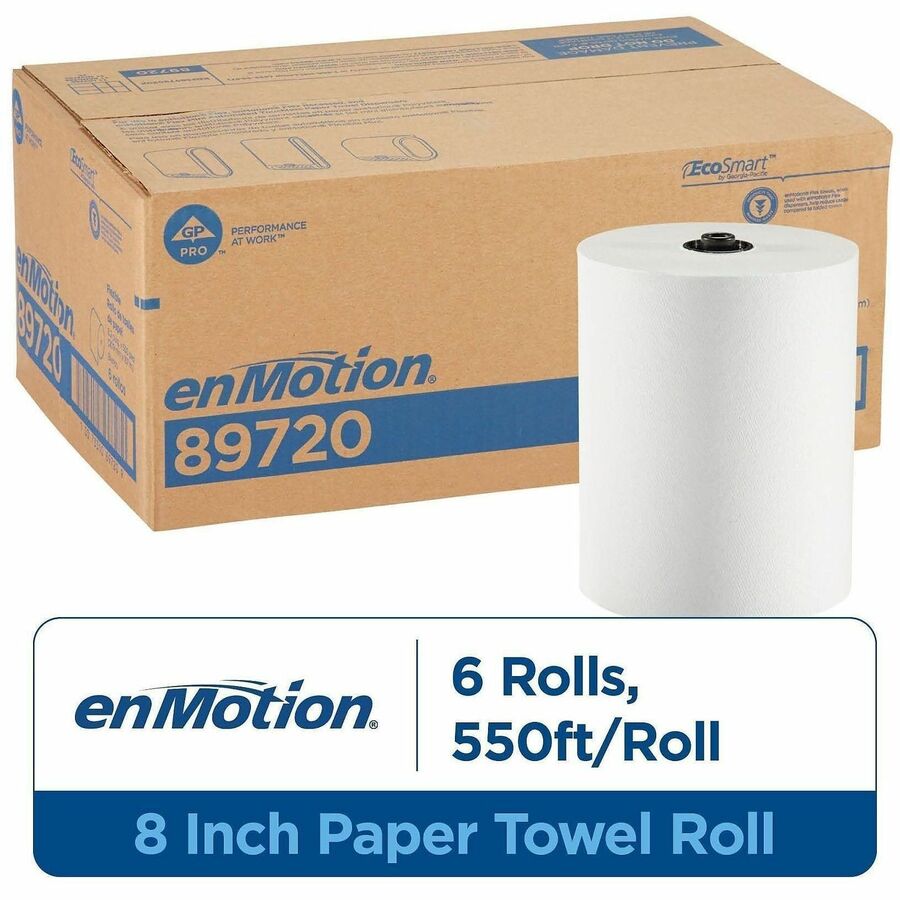 enMotion Paper Towel Rolls, 8 1/4" x 550', White, Case Of 6 Rolls - 1 Ply - 1 3/4" Core - White - 6 Rolls Per CaseCase - 6 / Case