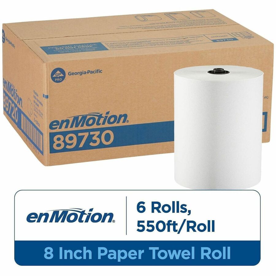 enMotion 1-Ply Paper Towel Rolls, EPA, 8-1/4" x 550', White, Case Of 6 Rolls - 1 Ply - 1 3/4" Core - White - 6 Rolls Per CaseCase - 6 / Case